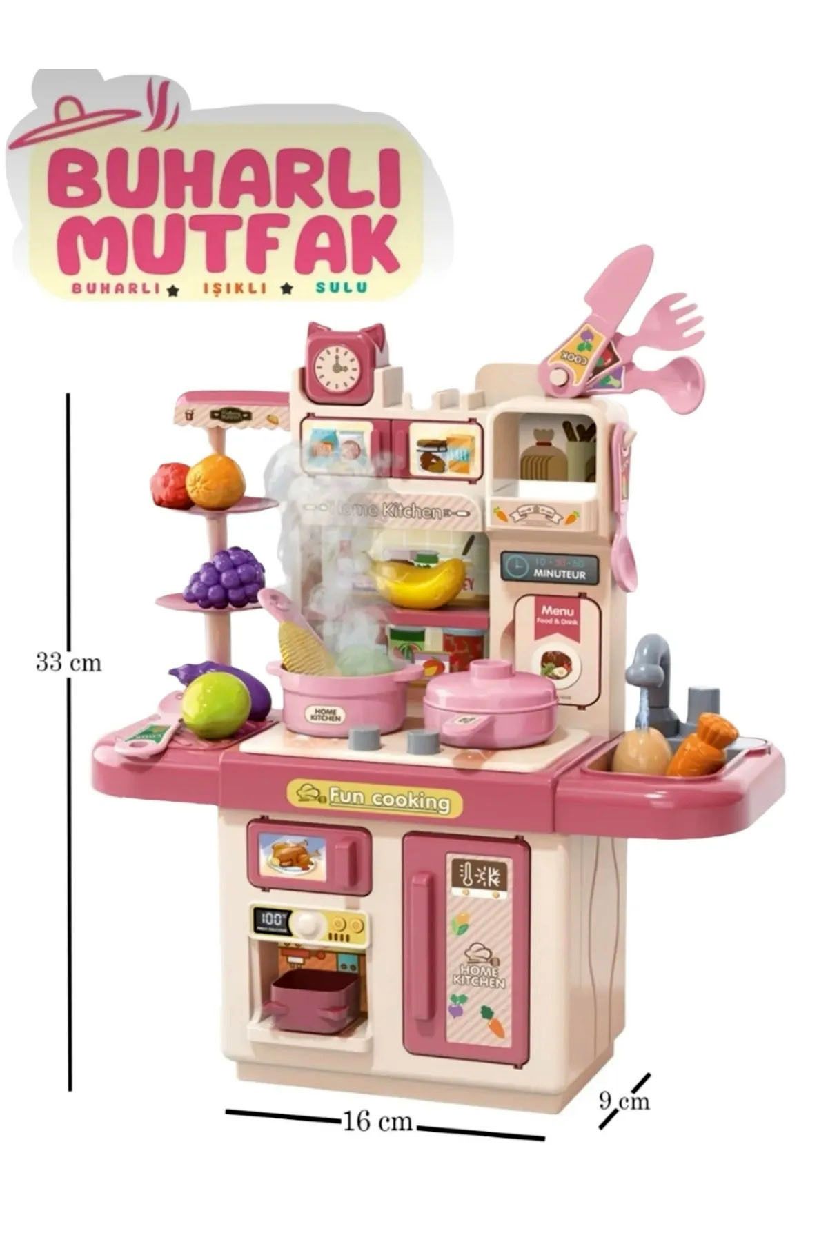 SAZE Buharlı Işıklı Musluklu Mutfak Set BOL AKSESURLI OYUNCAK MUTFAK SETİ BUHARLI