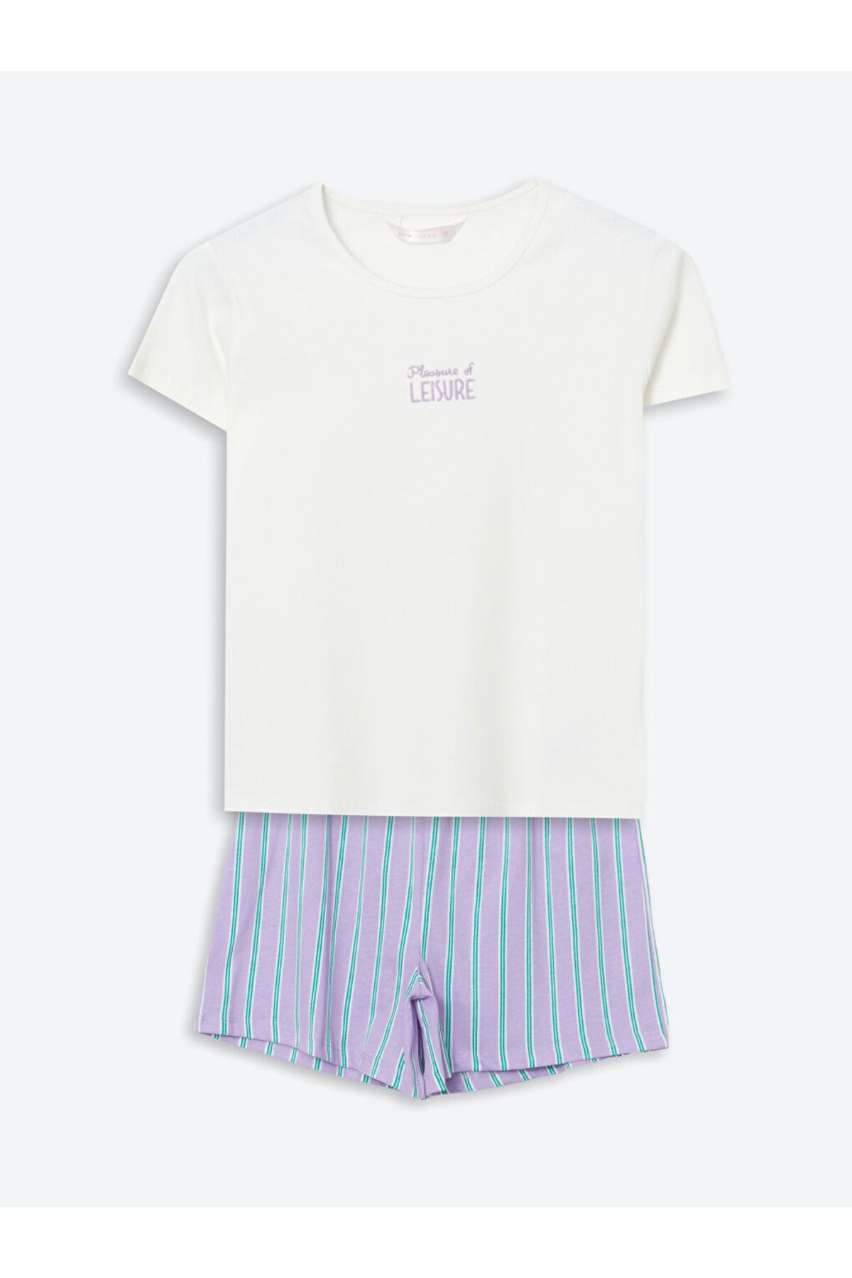 LC Waikiki LCW DREAM Bisiklet Yaka Nakışlı Kadın Şortlu Pijama Takımı