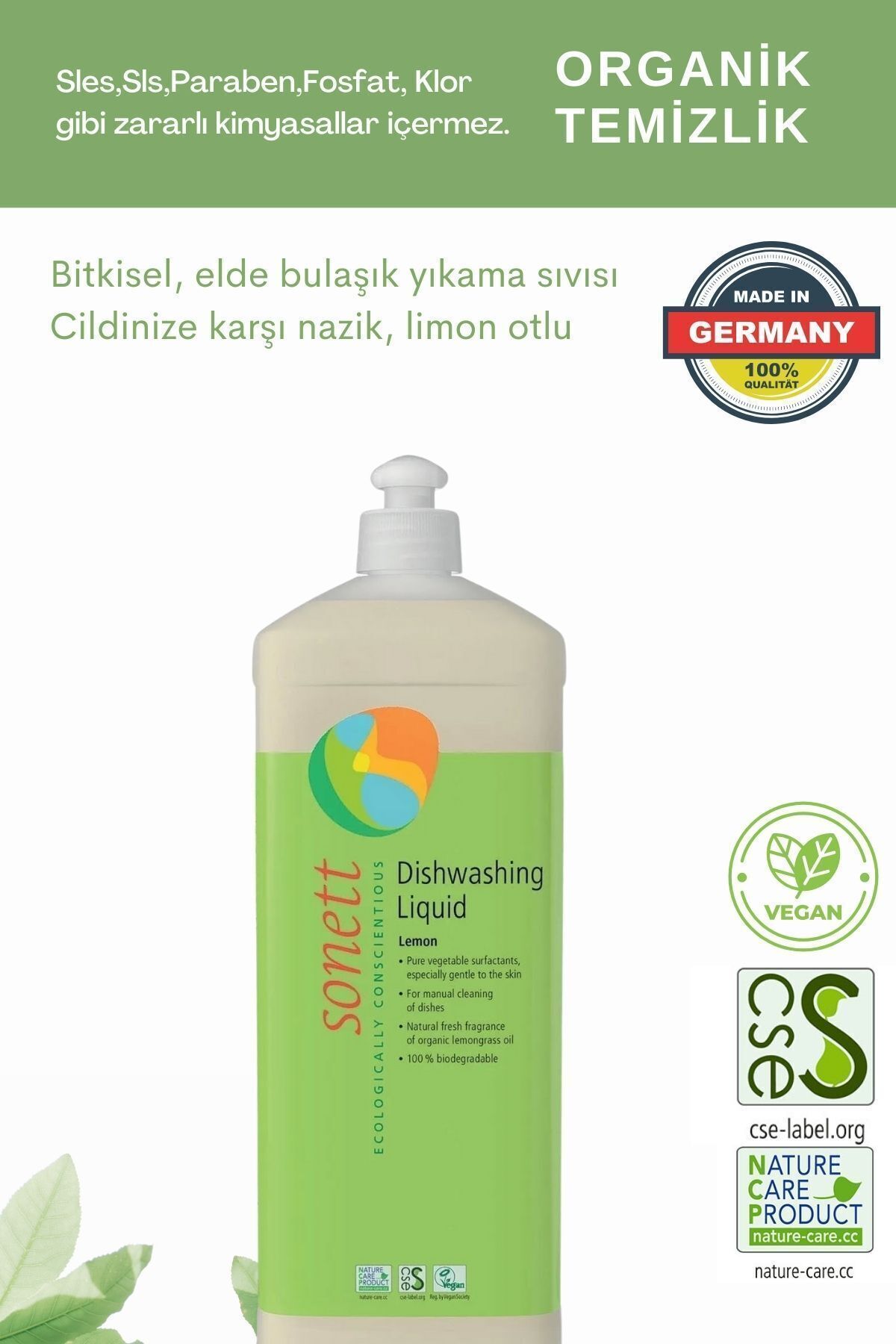 Sonett Bitkisel Elde Bulaşık Yıkama Sıvı Deterjanı - Limonotlu - 1 Lt.