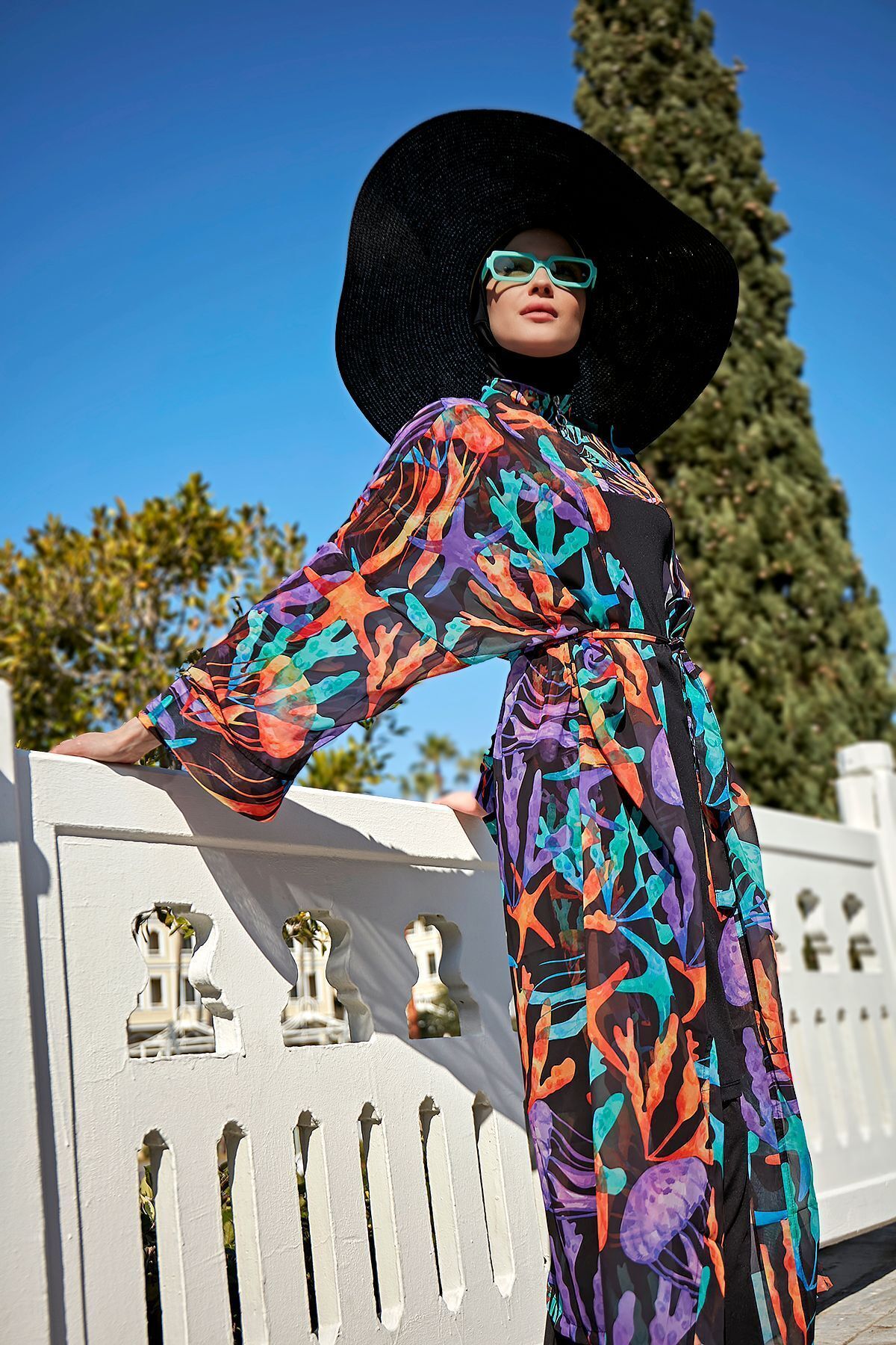 Remsa Mayo Remsa Tesettür Mayo Üzerine Tek Kaftan Kimono Pareo RP004A Mercan