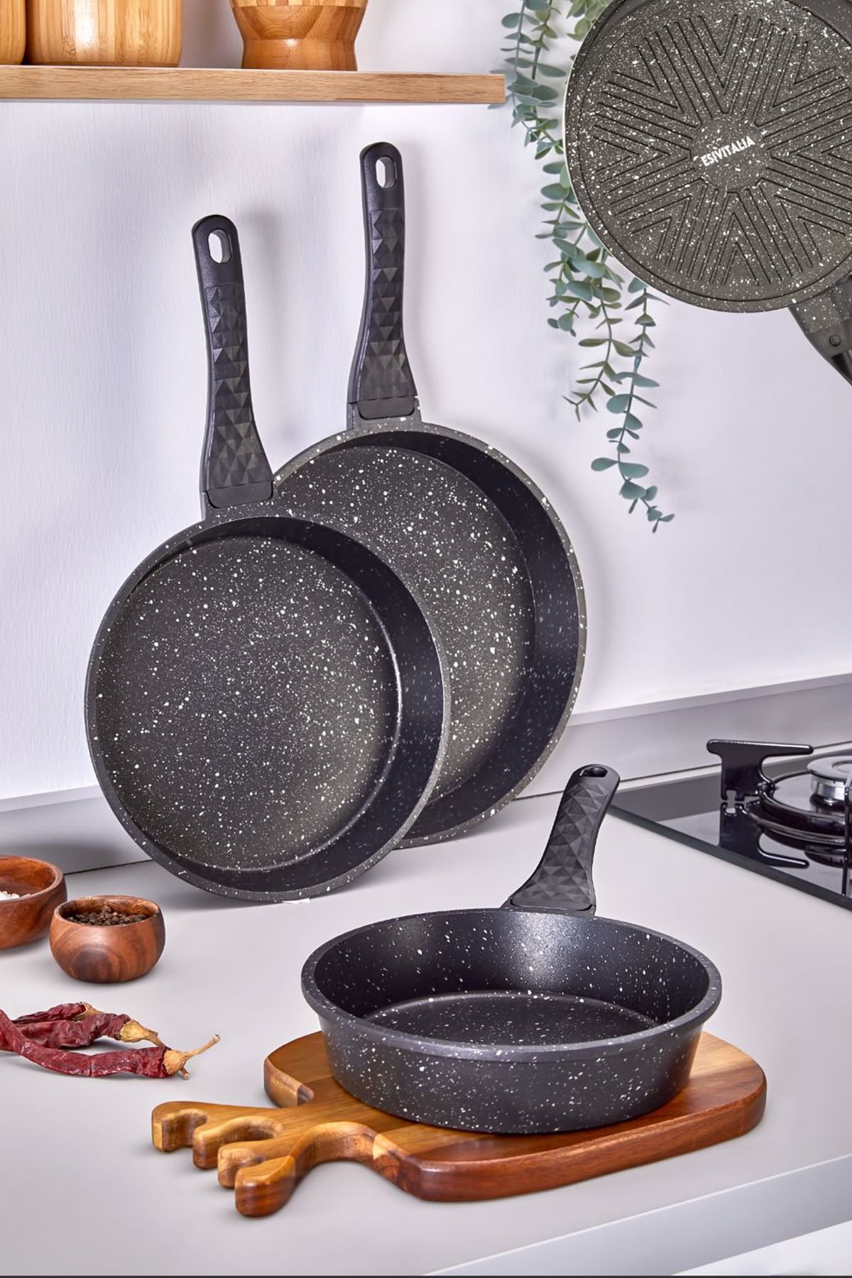 ESIVITALIA Granit Döküm Tava Seti 3’lü Siyah - 20cm-24cm-28cm