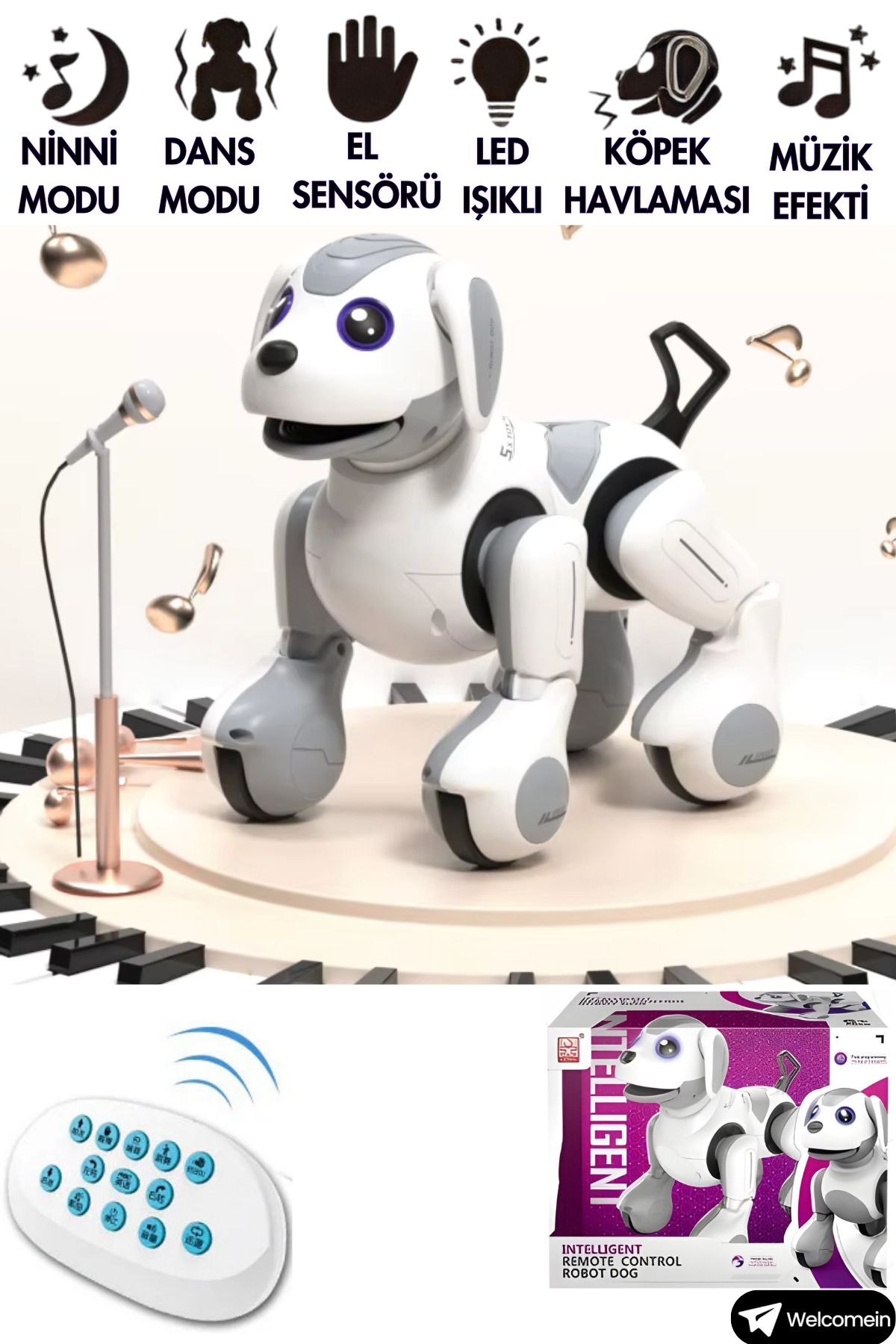welcomein Oyuncak 2.4 GHz Full Fonksiyon Uzaktan Kumandalı Şarjlı El Sensörlü İnteraktif Akıllı Robot Köpek