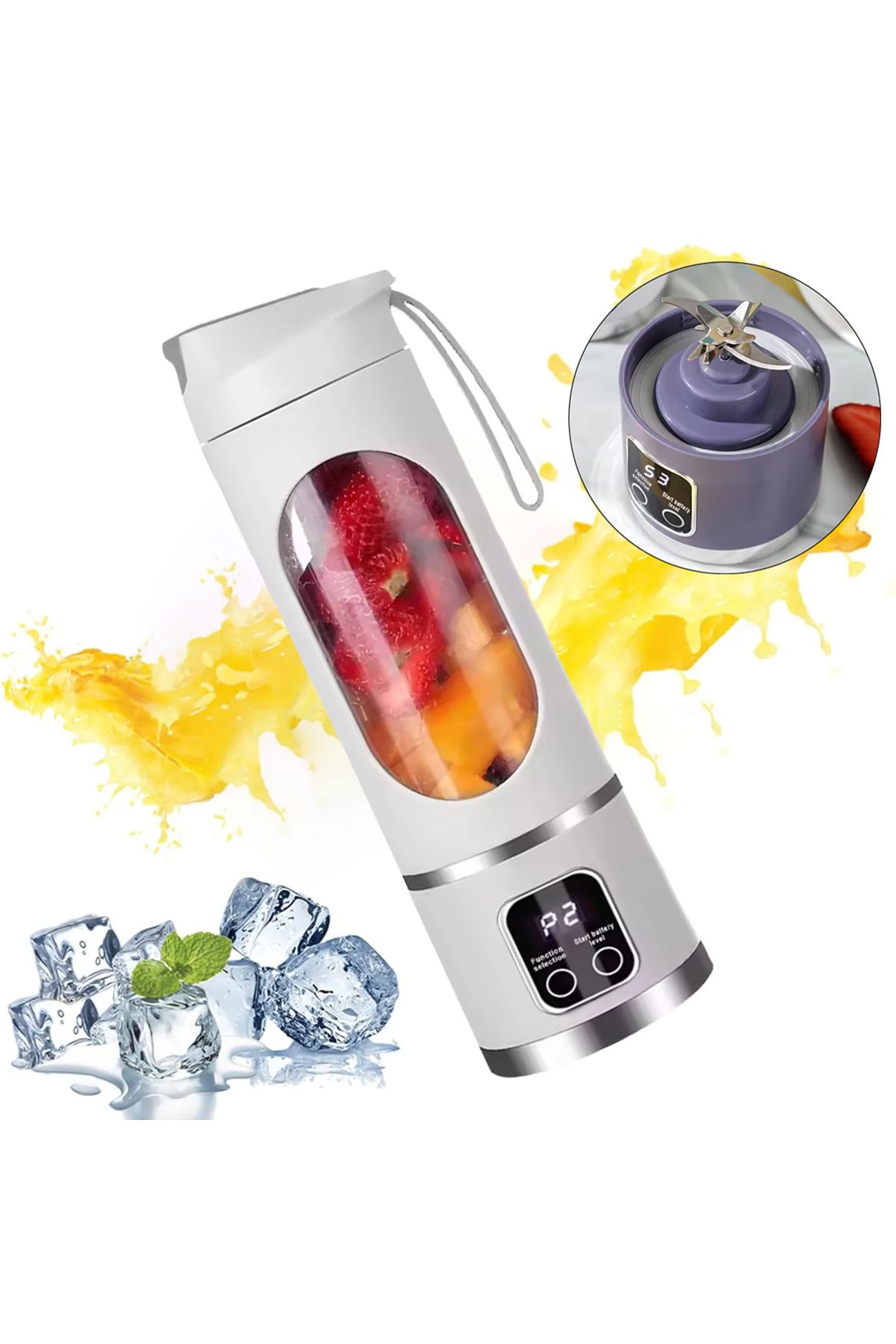 Go İthalat 450ML SHAKEN TAKE KİŞİSEL SMOOTHİE TAŞINABİLİR BLENDER MEYVE SIKACAĞI ŞARJLI BEYAZ (4738)