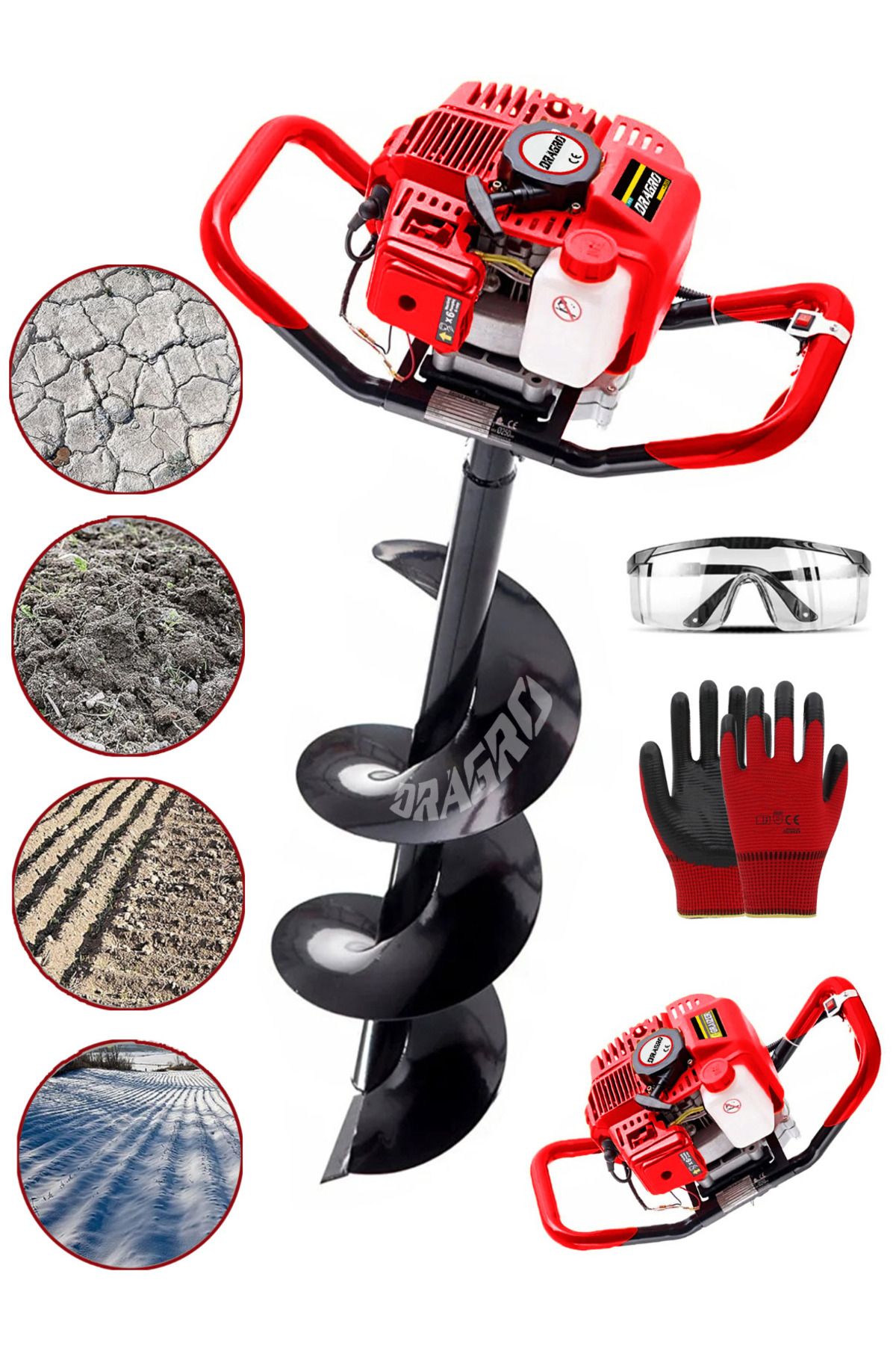 Dragro Alman 9.9 Hp Toprak Burgu Makinası 150 Mm Delme Ucu