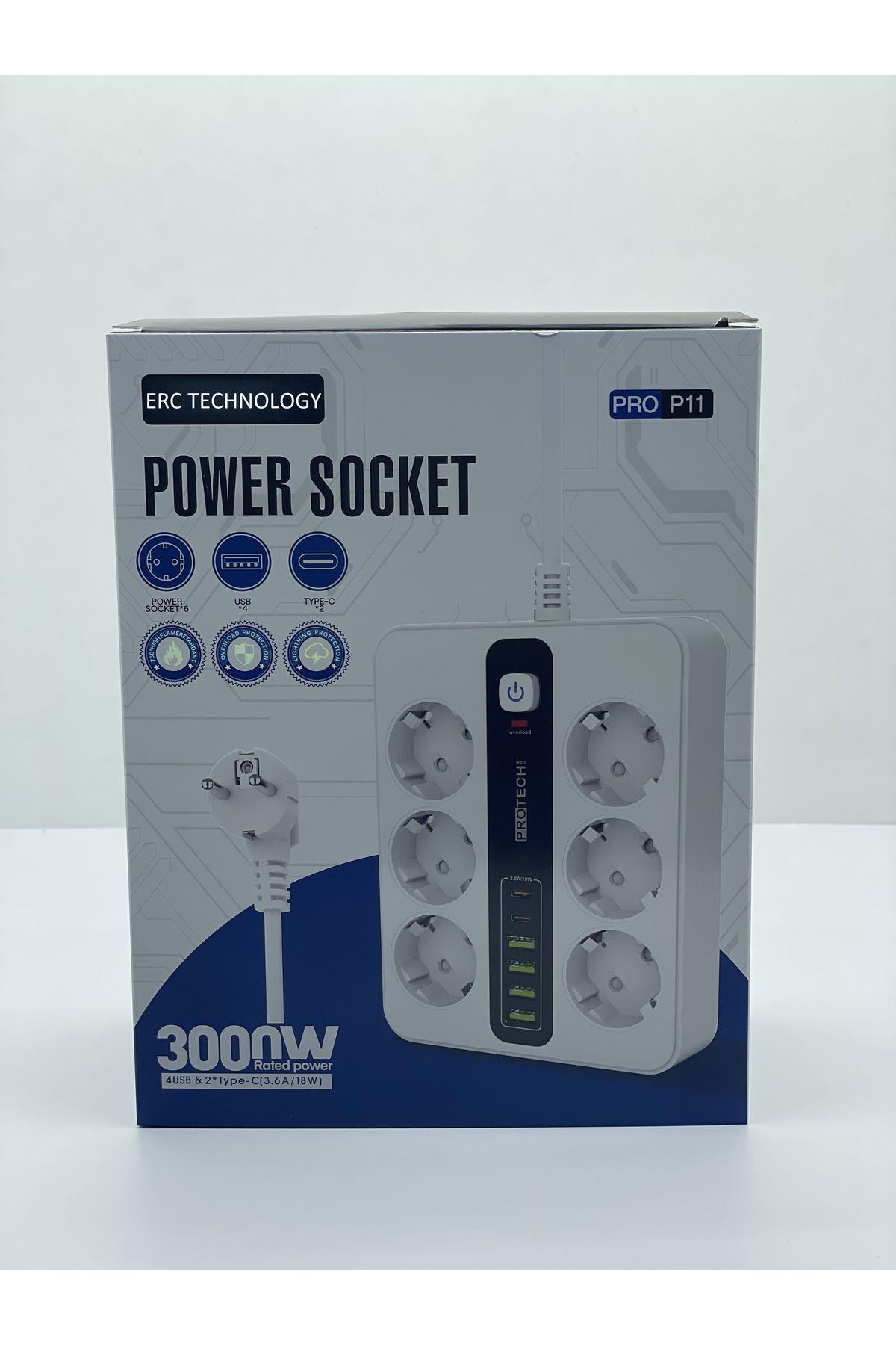 ERCTECH 3000w Çoklu Şarj Istasyonu Power Socket Typce Ve Usb Şarj Girişi Akım Koruma Devresi