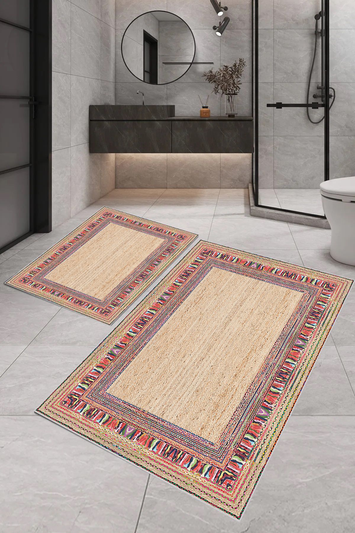 ROVİGO HOME Rovigo Home Dijital Baskı  Modern Banyo Halısı İkili Banyo Paspası RVG5-SD322  100x60+60x50 cm
