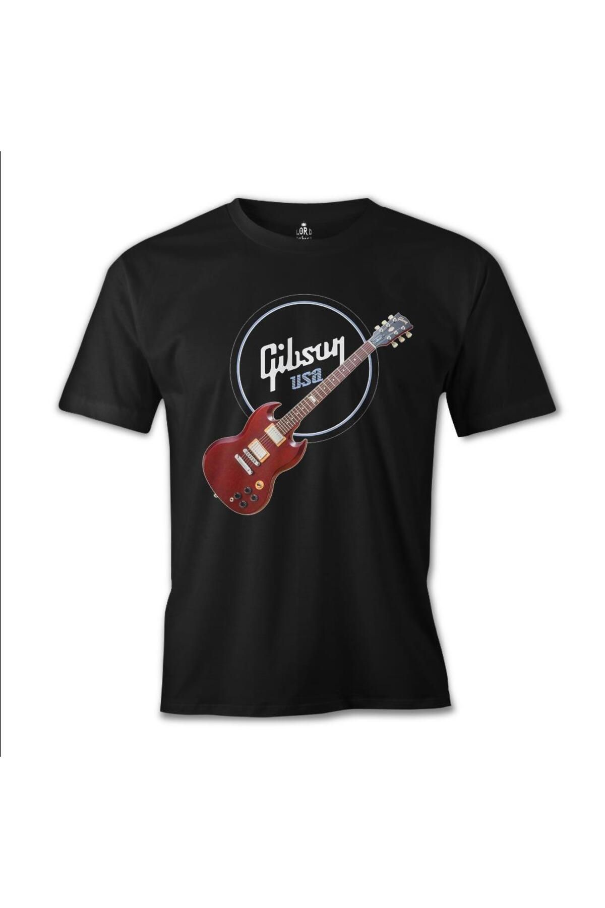 Lord T-Shirt Gitar - Gibson - Usa Siyah Erkek Tshirt