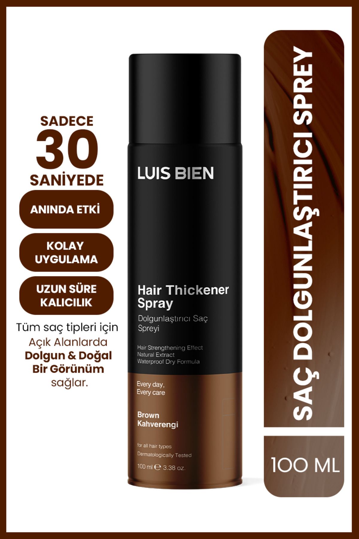 Luis Bien Dolgunlaştırıcı Saç Spreyi Kahverengi | Seyrek Saçları Kapatır & Yoğun Görünüm | 100ml