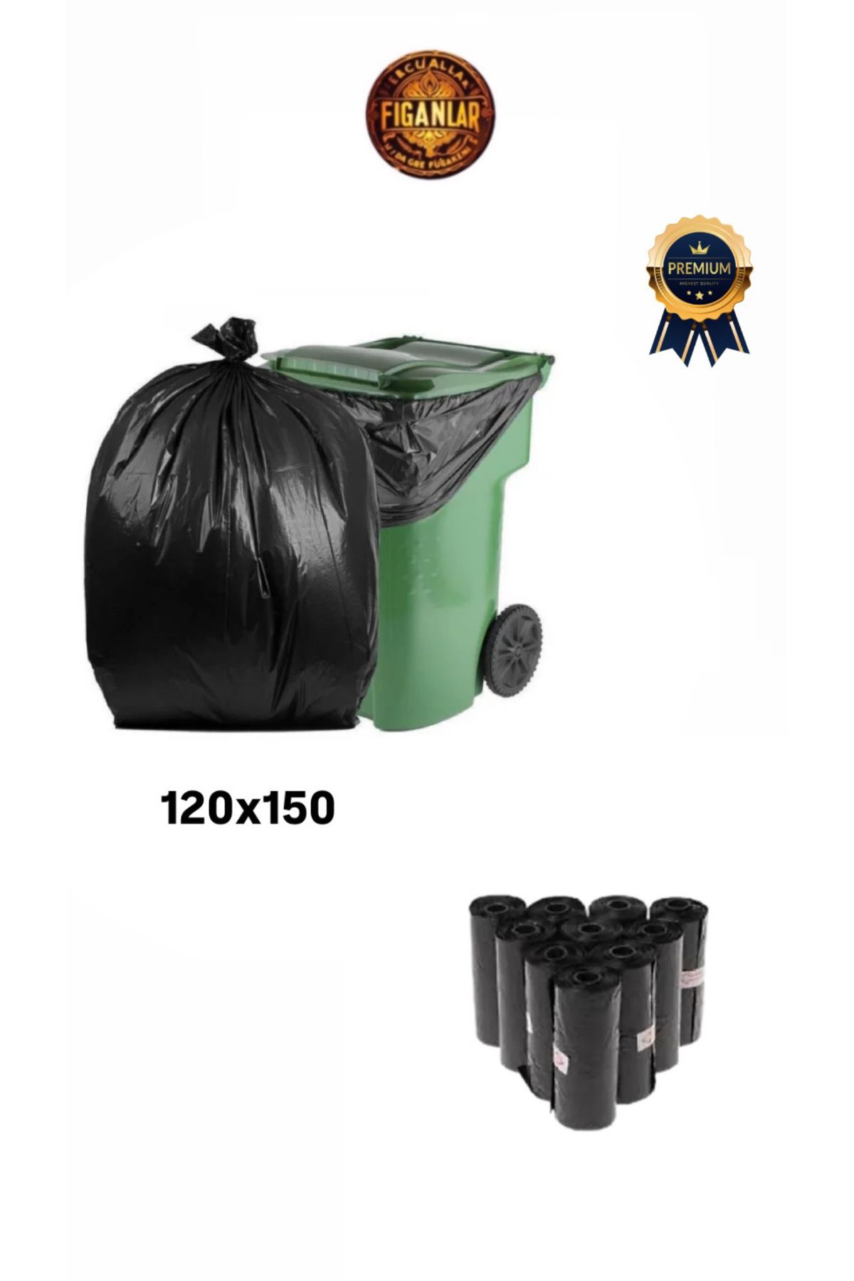 figanlar ambalaj 120-240 Lt Endüstriyel Konteyner Çöp Torbası Çöp Poşeti 120x150 Cm 5 Rulo 50 Adet Ağır Hizmet Çöp
