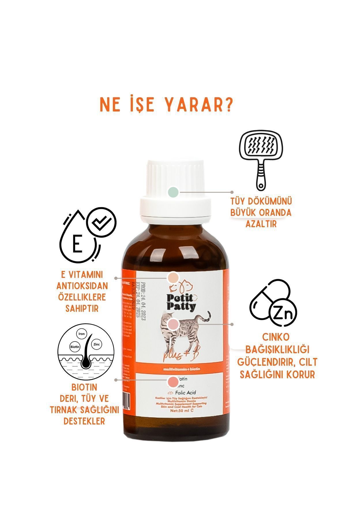 Petit Patty Plus B For Cats 50g Kediler Için Tüy Dökülmesi Engelleyici Tüy Sağlığı Damlası