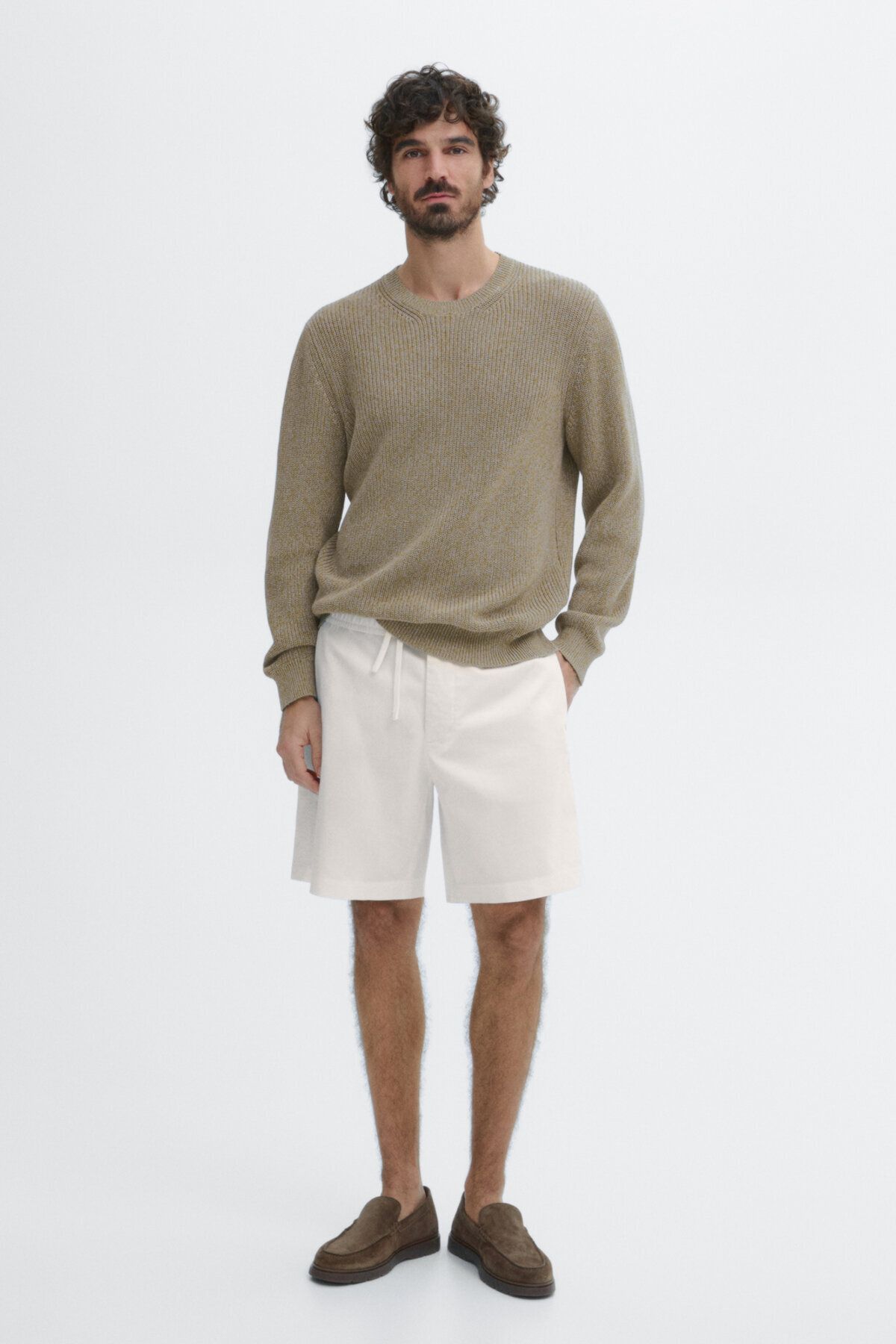 Massimo Dutti Pamuk ve keten karışımlı bağcıklı bermuda şort
