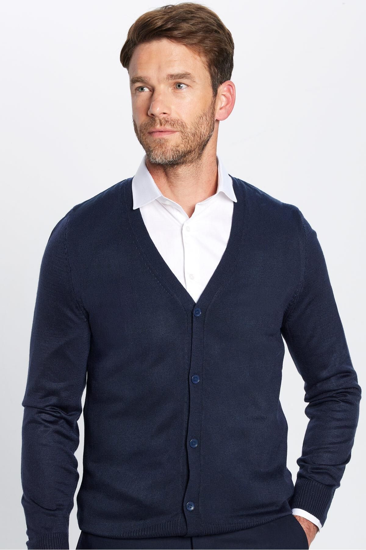 Tudors Slim Fit Dar Kesim Düğmeli Düz Tüylenmeyen Yumuşak Dokulu Erkek Hırka