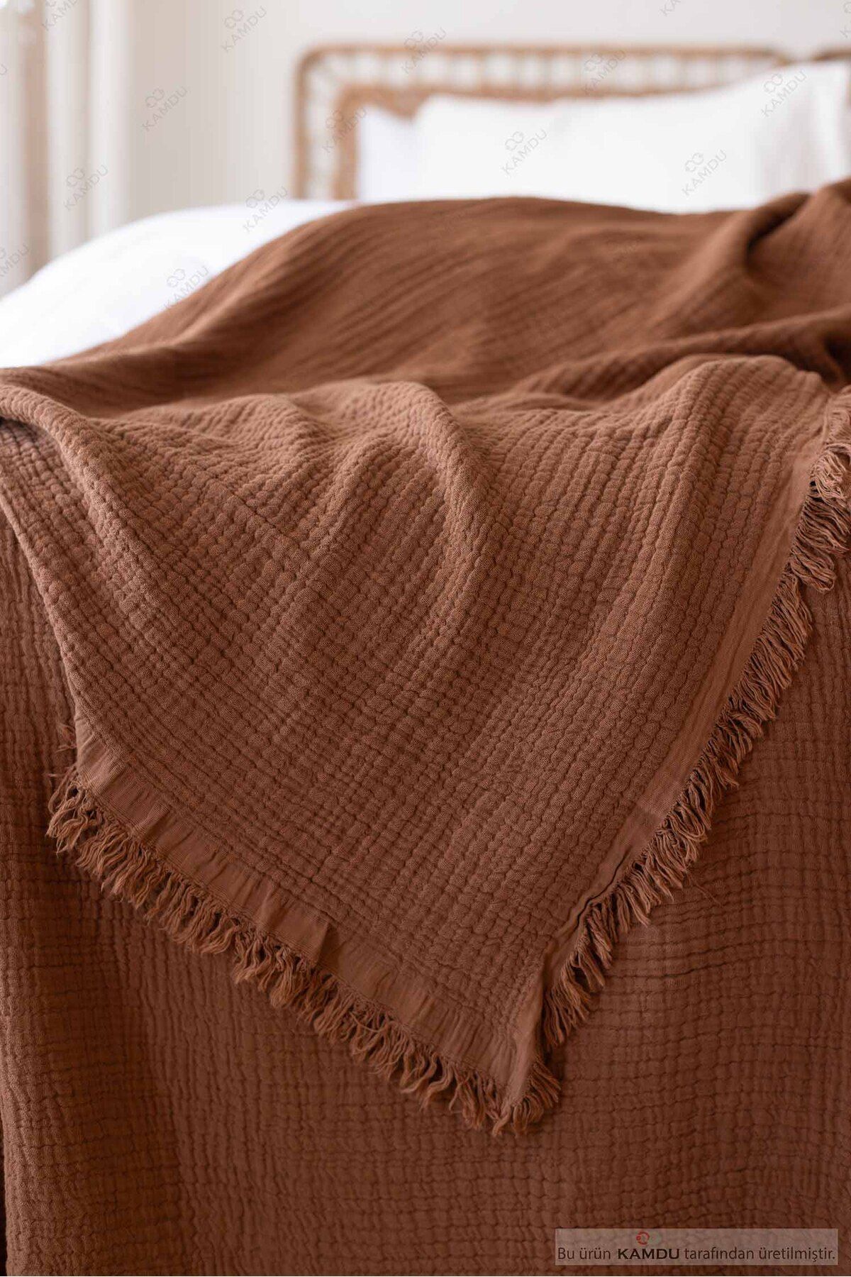 XAMANTHA 100x200 cm Müslin %100 Pamuk Yatak Runnerı, Yatak Örtüsü, Tek Kişilik Yatak Örtüsü