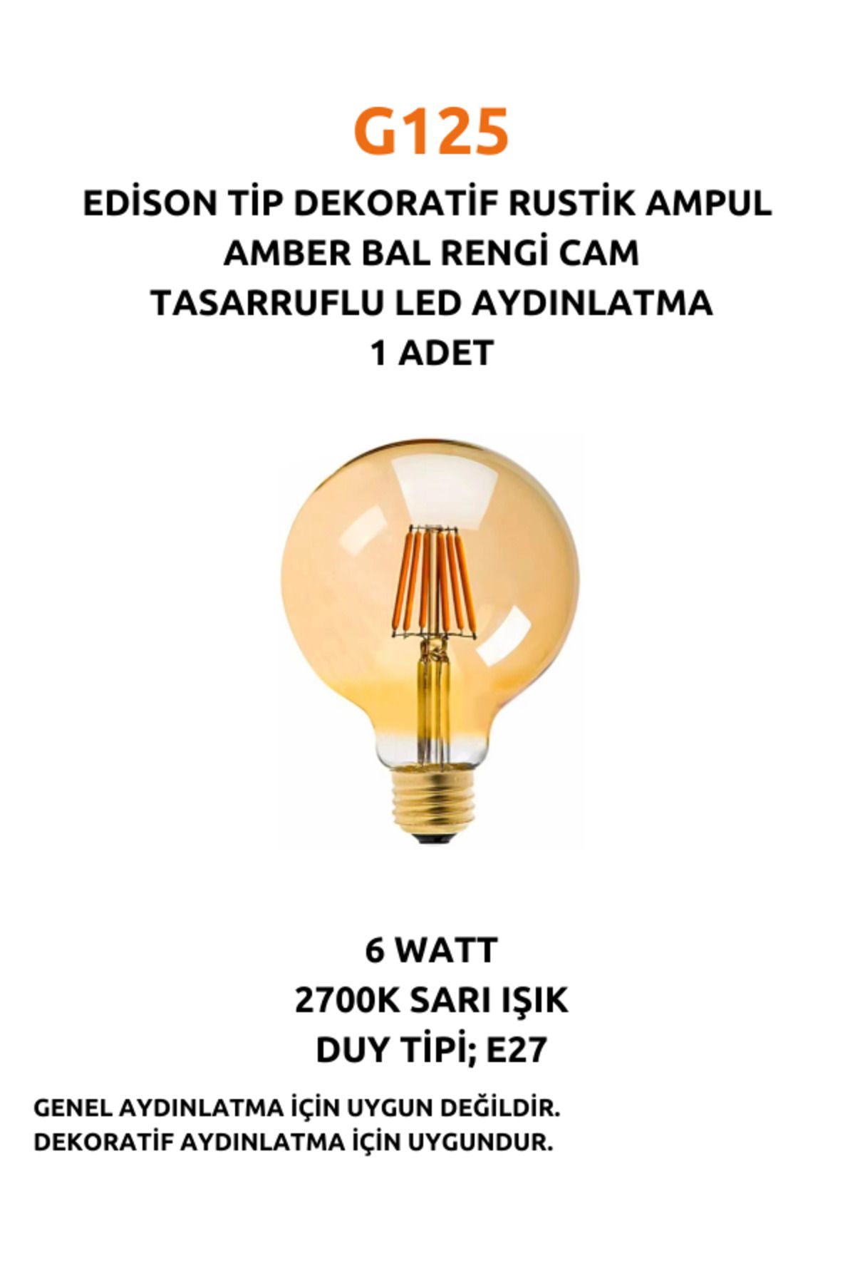 Fujika G125 Edison Dekoratif Rustik Led Ampul - Amber Cam - Tasarruflu Led Aydınlatma