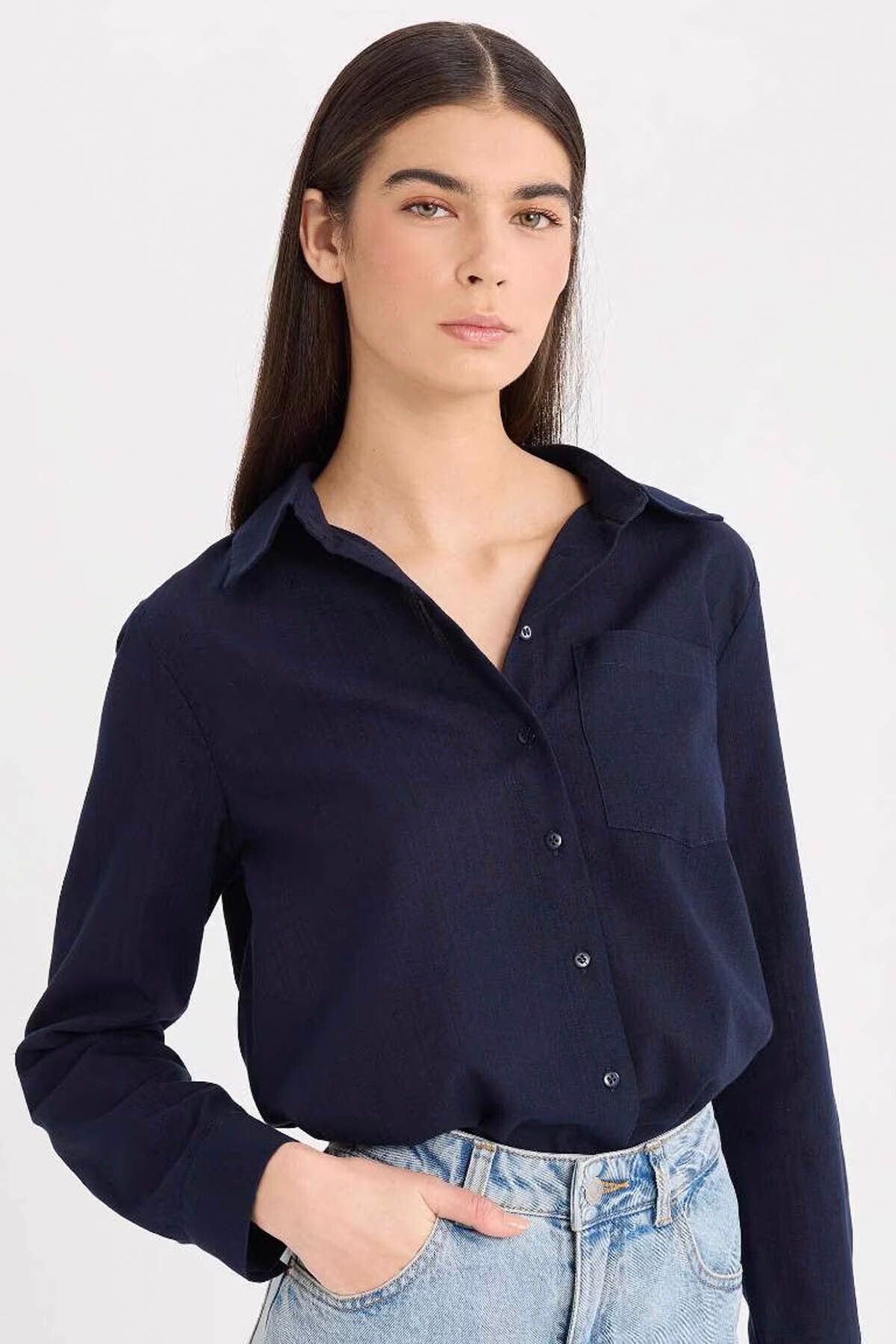 Defacto Regular Fit Basic Düz Cepli Uzun Kollu Gömlek W7734az25sp