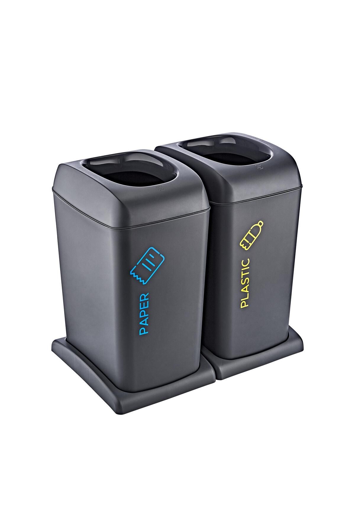 Smartware 2'li Set Soft Tekerlekli Plastik-kağıt Geri Dönüşüm Kutusu 40 Lt