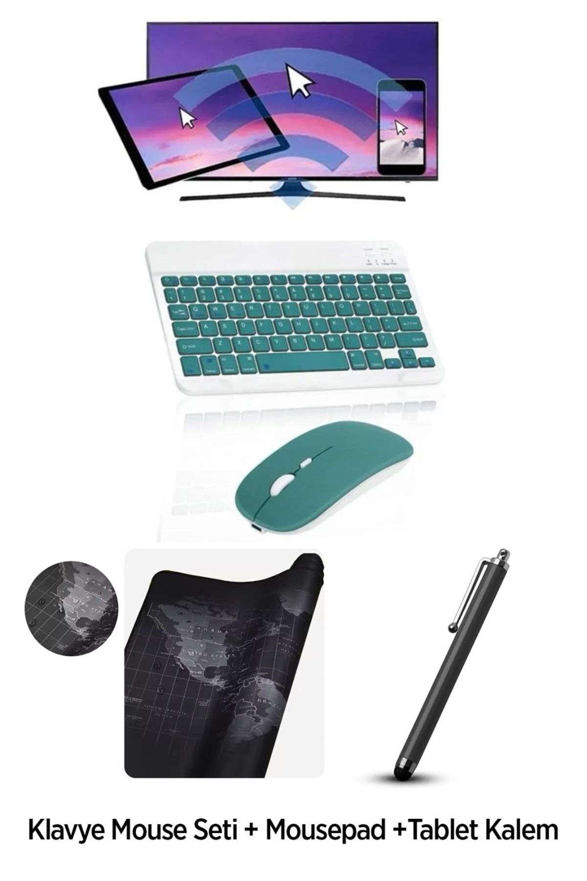 Alfa MEC Tüm Cihazlara Uyumlu Kablosuz Bluetooth Klavye+mouse Set+MousePad+Tablet Kalemi