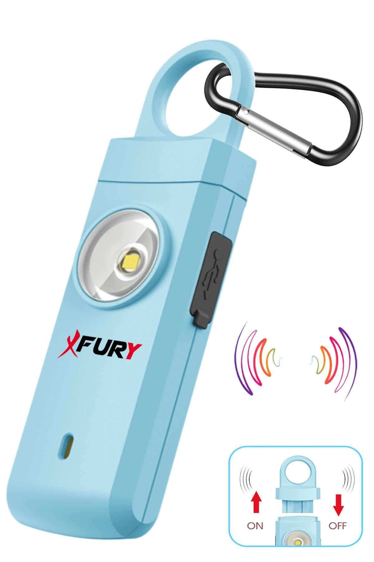 FURY Kişisel Güvenlik Alarmı Ve Anahtarlık - 130db Yüksek Sesli, Işıklı, Şarj Edilebilir, Mavi