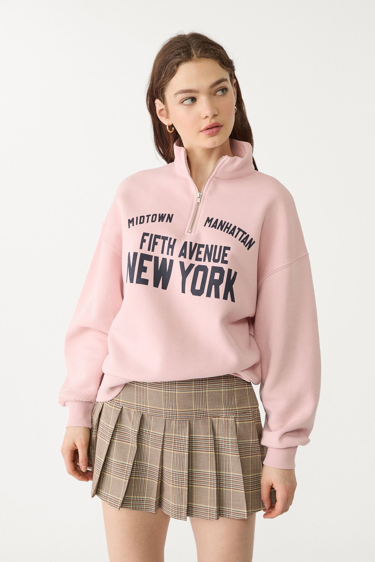 Stradivarius Kareli ve pilili mini şort etek