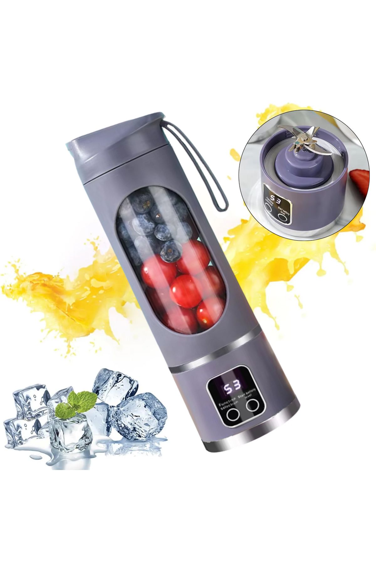Go İthalat 450ML SHAKEN TAKE KİŞİSEL SMOOTHİE TAŞINABİLİR BLENDER MEYVE SIKACAĞI ŞARJLI MOR (4928)
