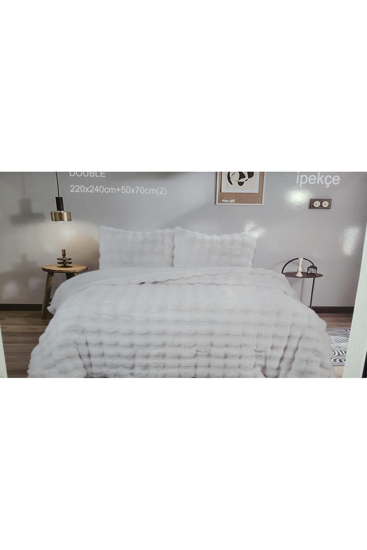 İpekçe Home BUBBLE SOFT TAVŞAN TÜYÜ ÇİFT KİŞİLİK YATAK ÖRTÜSÜ KREM