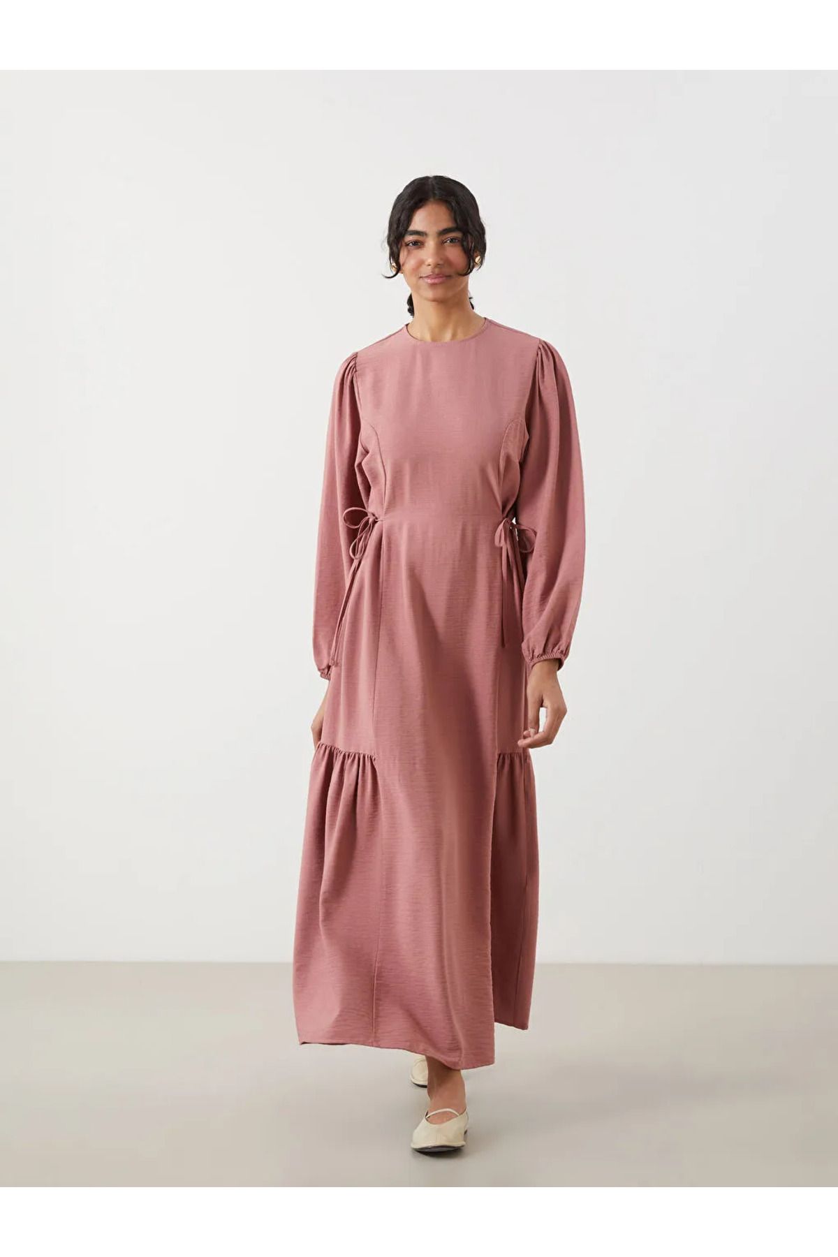 LC Waikiki LCW Modest Pembe Bisiklet Yaka Kadın Elbise