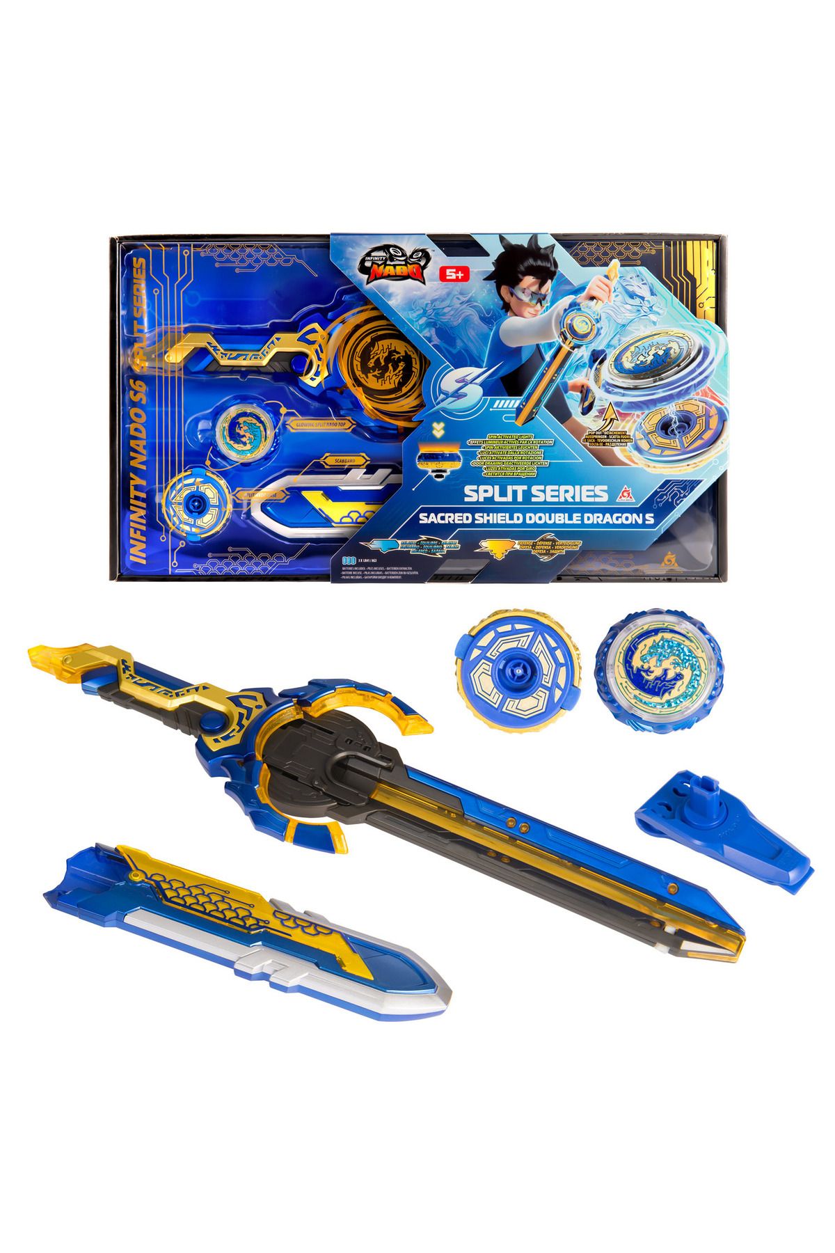 scntoys Infinity Nado Split Serisi - Kutsal Kalkan Çift Ejderha Infinity Nado Işıklı Beyblade Kılıç