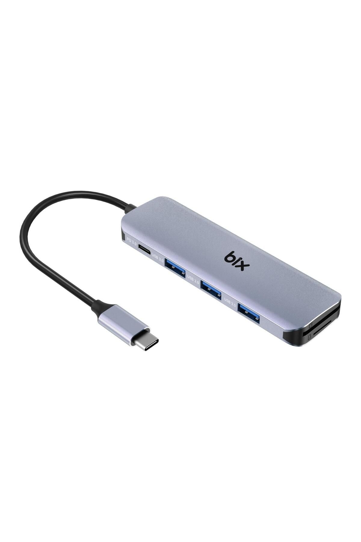 Bix Type-c Usb 3.0 Pd Kart Okuyucu 3 Portlu Çoklayıcı Hub