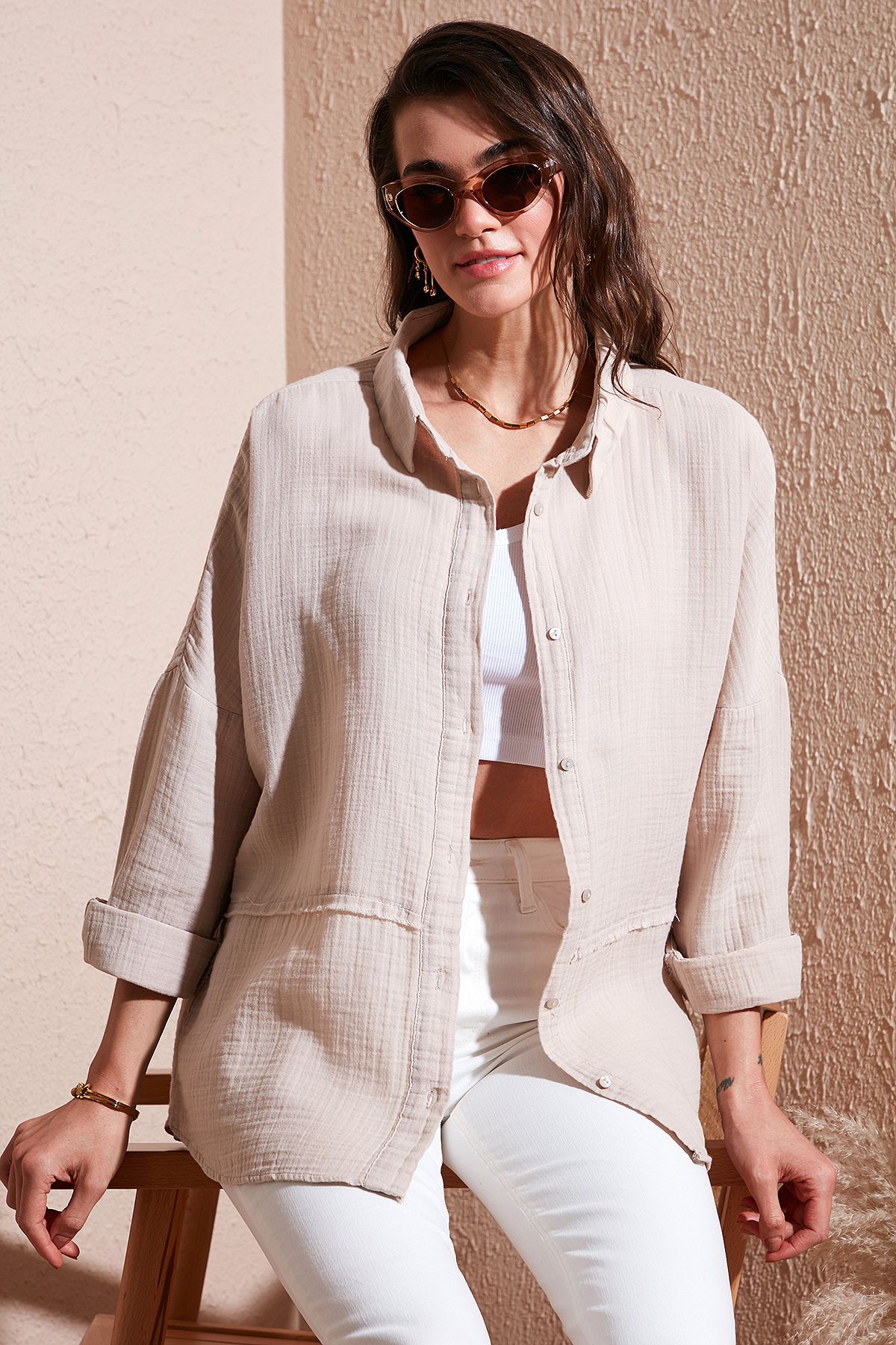 Lela Pamuklu Regular Fit Müslin Gömlek GÖMLEK CF25S166905