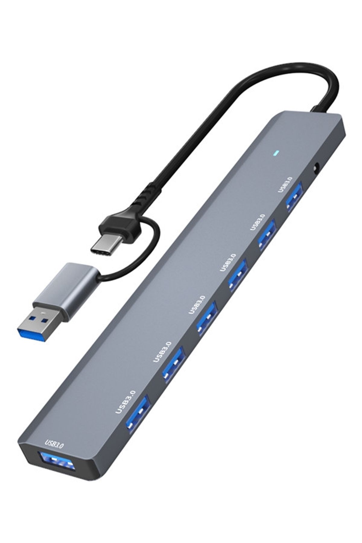 The Wlue 7in1 Type-C/USB to USB Çoklayıcı 7 Port USB3.0 HUB Power Güç Destekli 5Gbps High Speed