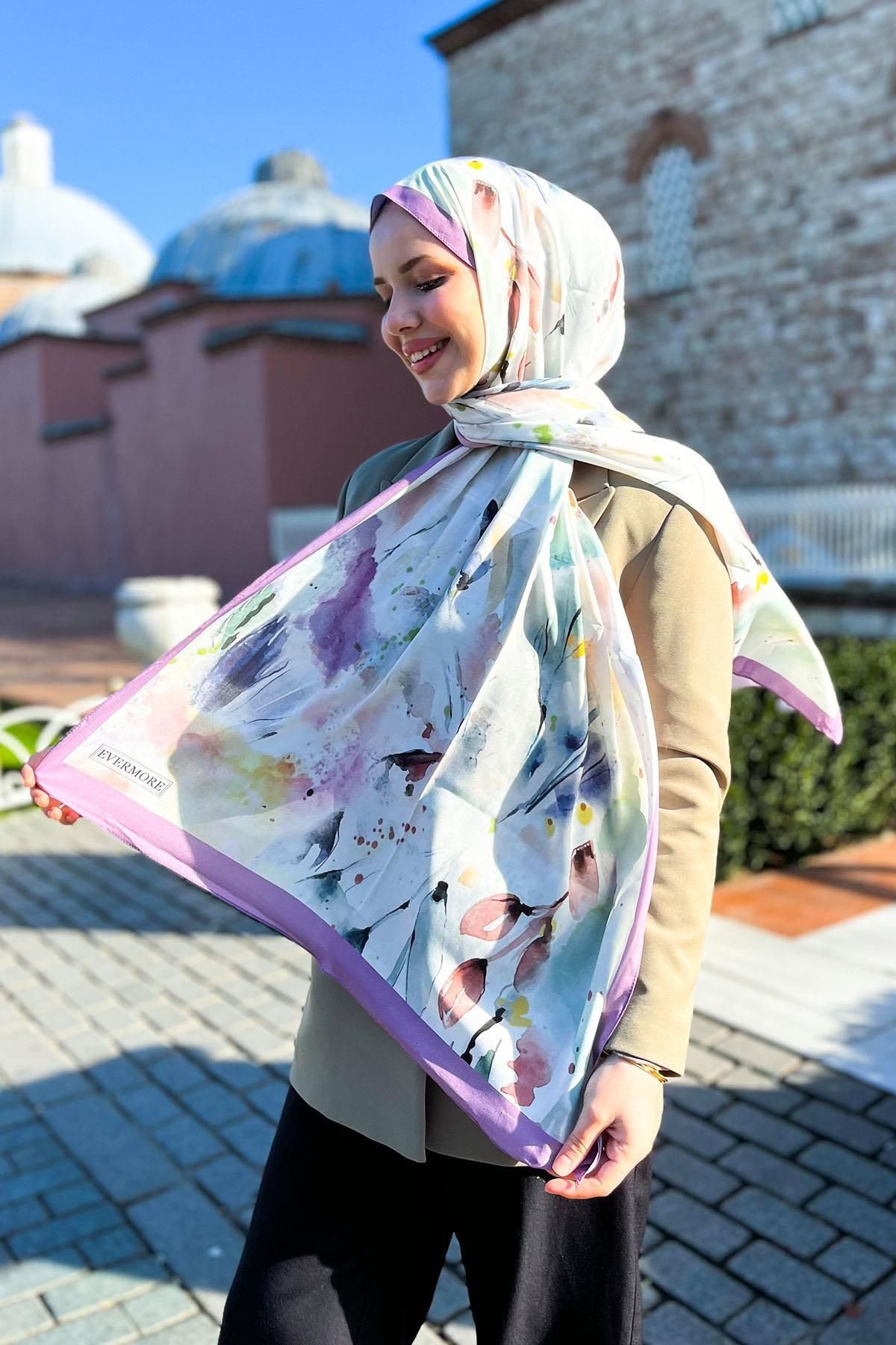 EVERMORE Elegance Şal - Ebru Desen - Em061-01 - Mor, Pembe, Yeşil