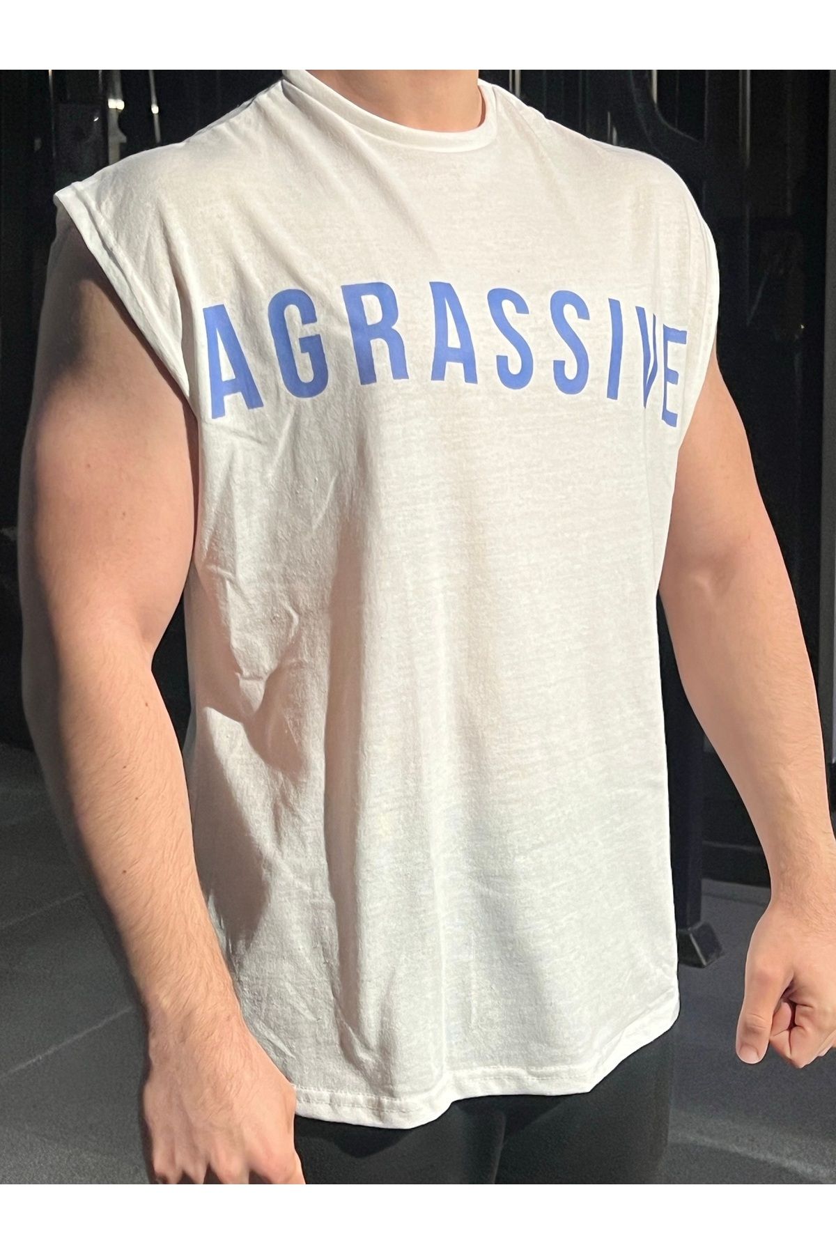 Athleon Agressive Yazılı Sporcu Atlet Beyaz Sporcu Atlet Sporcu Kolsuz T-shirt