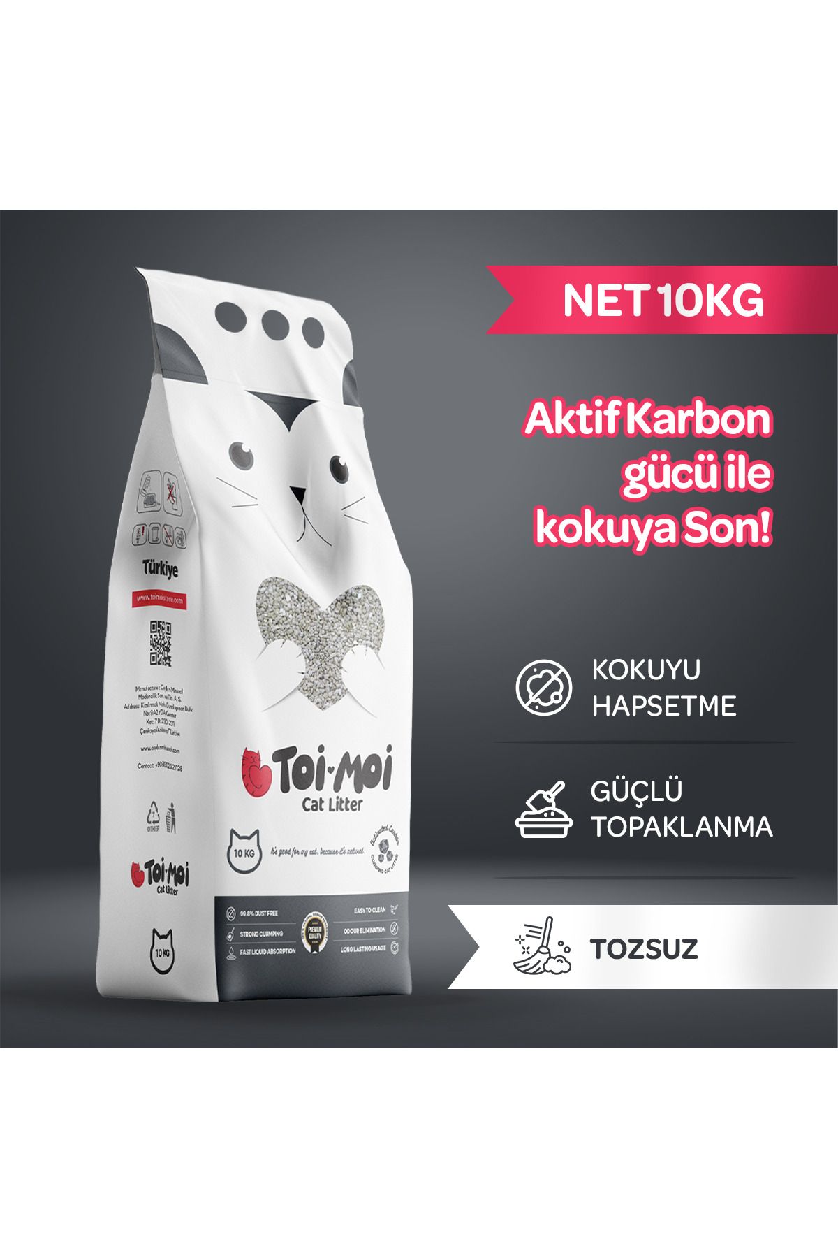 Toi Moi Koku Hapseden, Topaklanan,tozsuz Aktif Karbonlu Bentonit Kedi Kumu 10kg
