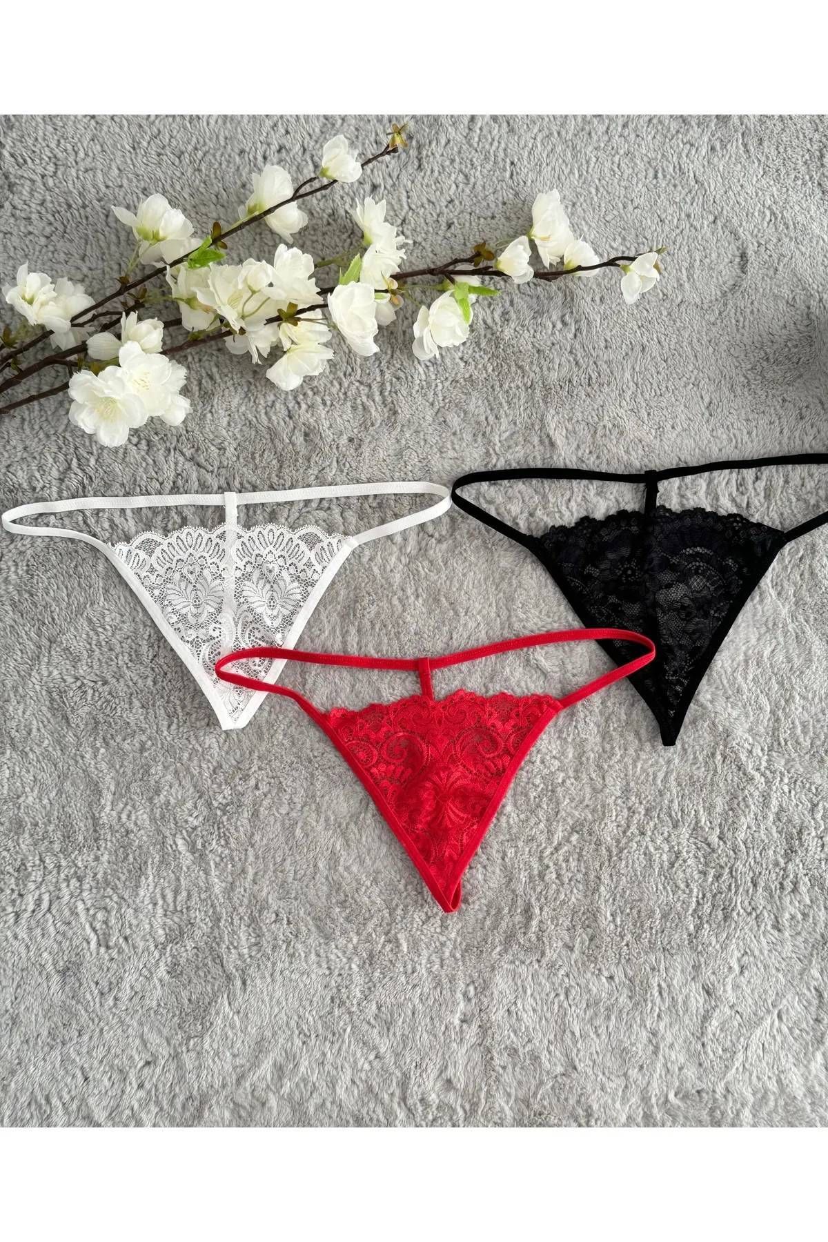 GECKO COLLECTION gecko ipli dantelli  G-String tanga 3 adet