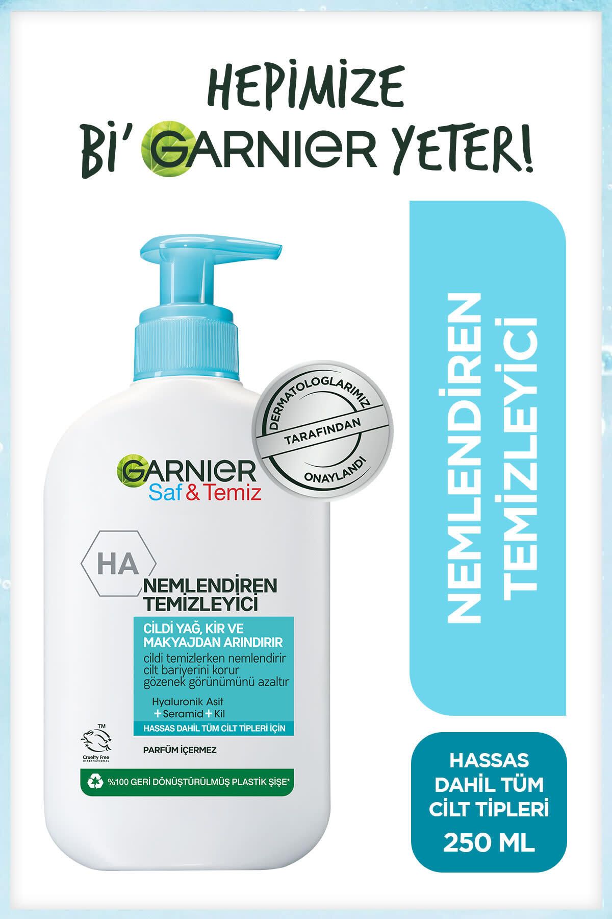 Garnier Saf ve Temiz Nemlendiren Temizleyici 250 ml (Hyaluronik Asit + Seramid + Beyaz Kil)