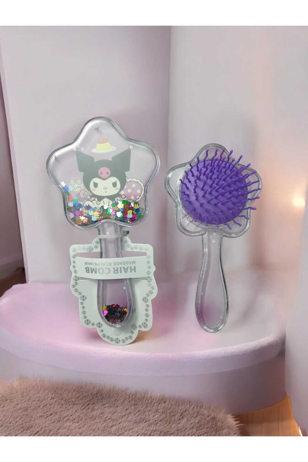 BAEY Kuromi- Hello Kıtty- My Melody Sanrio Kawaii Cinnamaroll Figürlü İçi Pullu Çoçuk Tarak