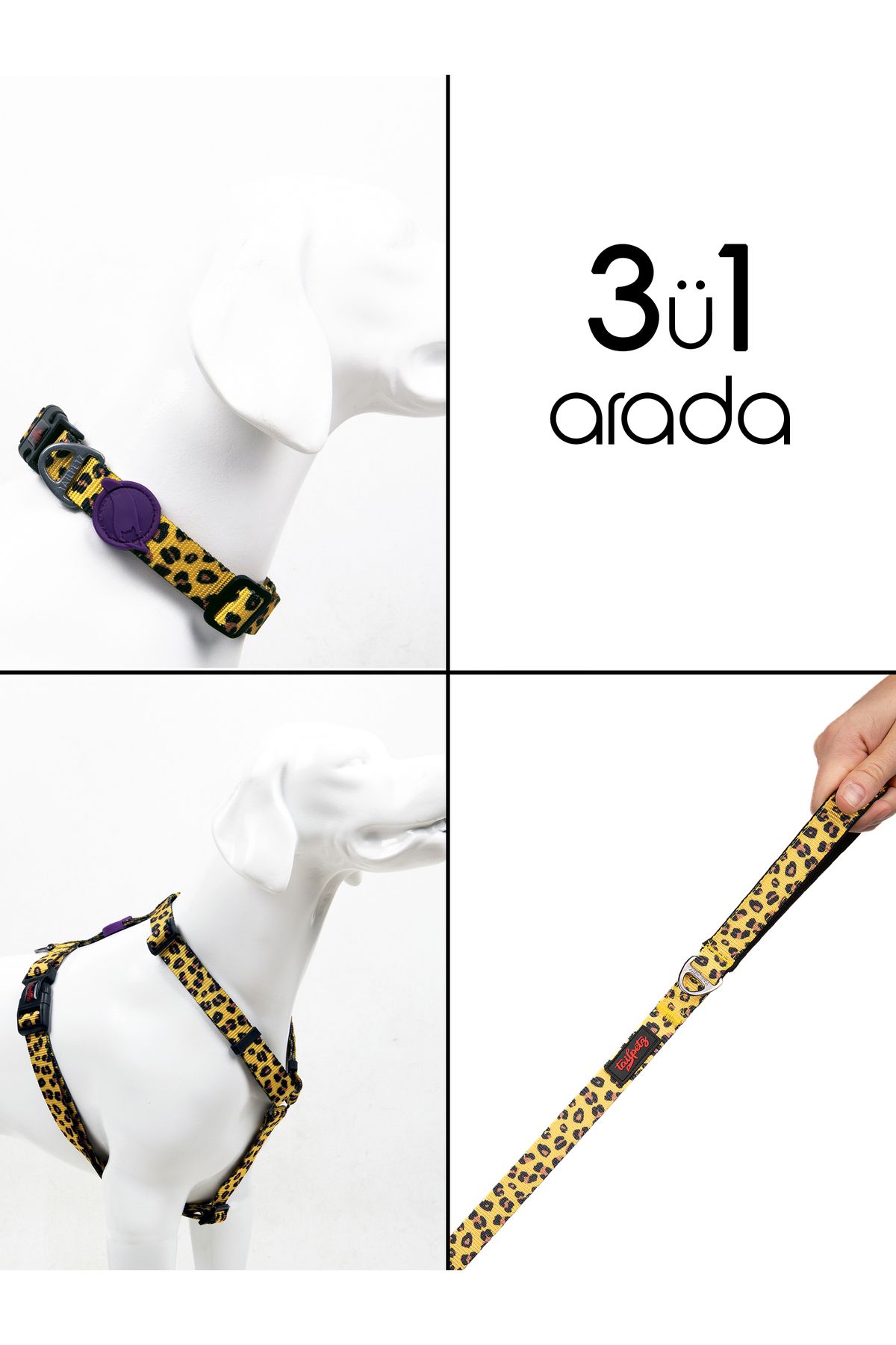 Tailpetz Leopard H-Tipi Göğüs Boyun Tasması ve Sevk Kayışı Seti 3ü1 Arada