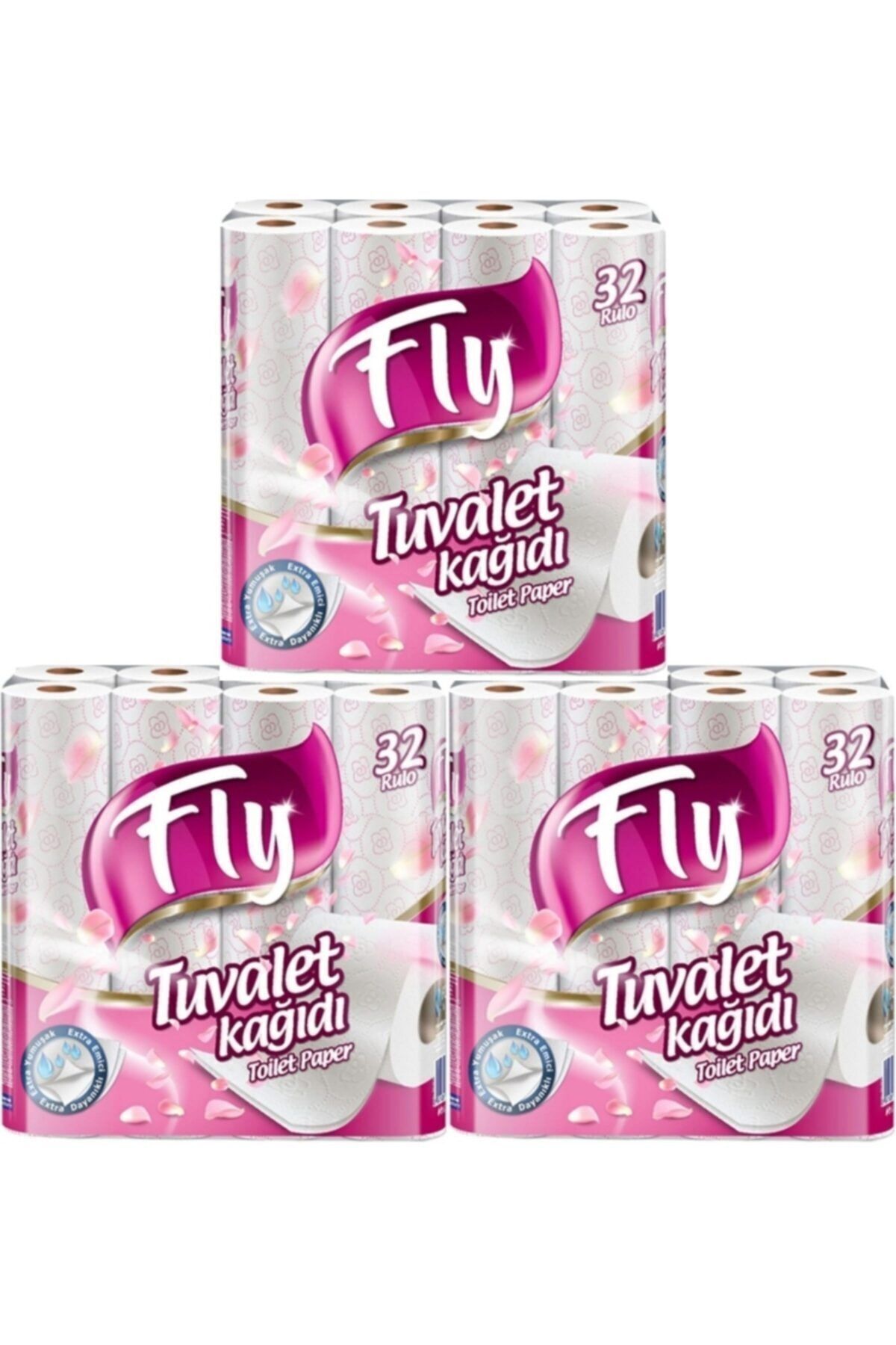 Fly Pembe Desenli Çift Katlı Tuvalet Kağıdı 32'li X 3 Adet