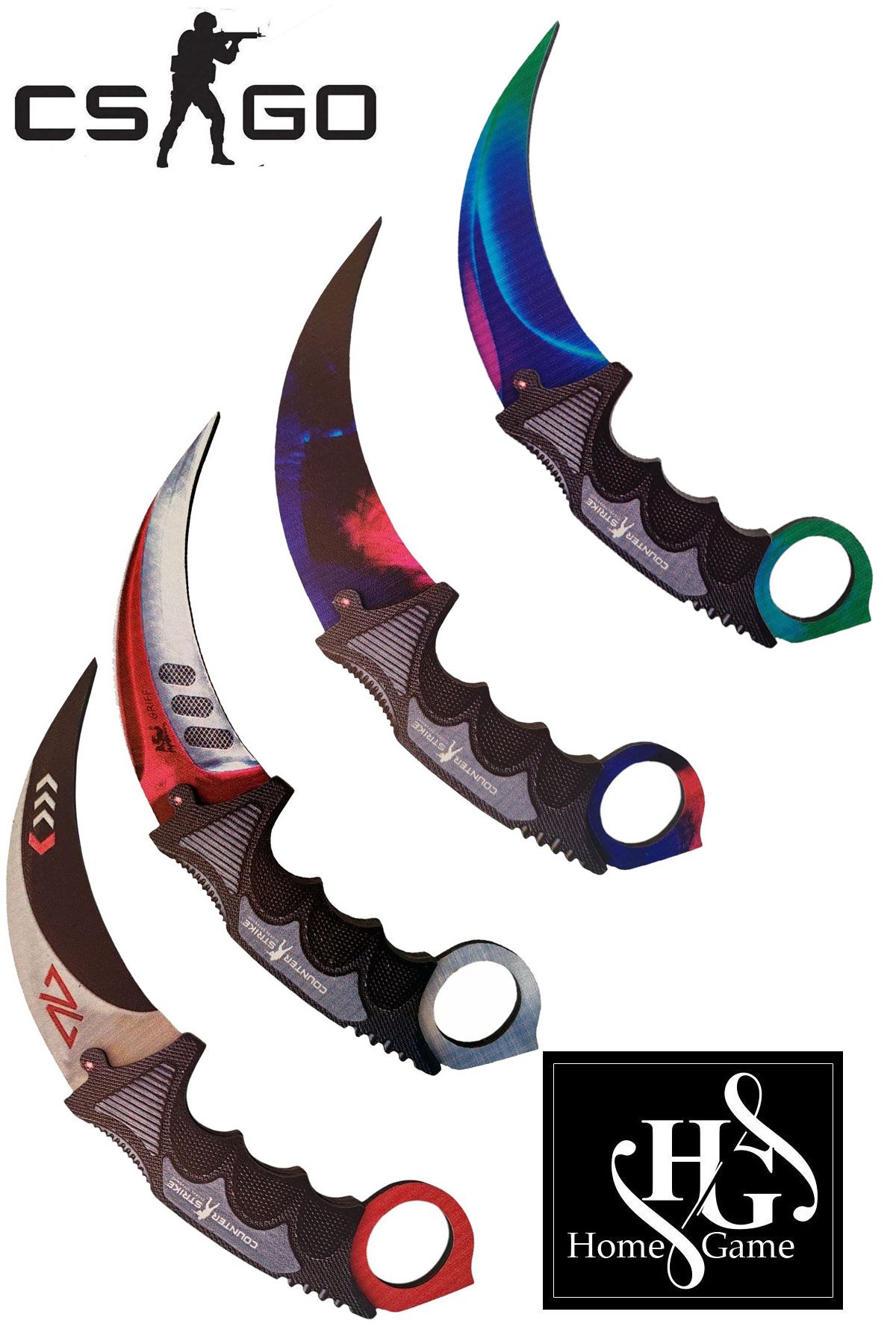 Home Game Ahşap Cs-go 4'lü Karambit Oyuncak Set 1 Asimov- Autotronic - Galaksi - Fade karambit
