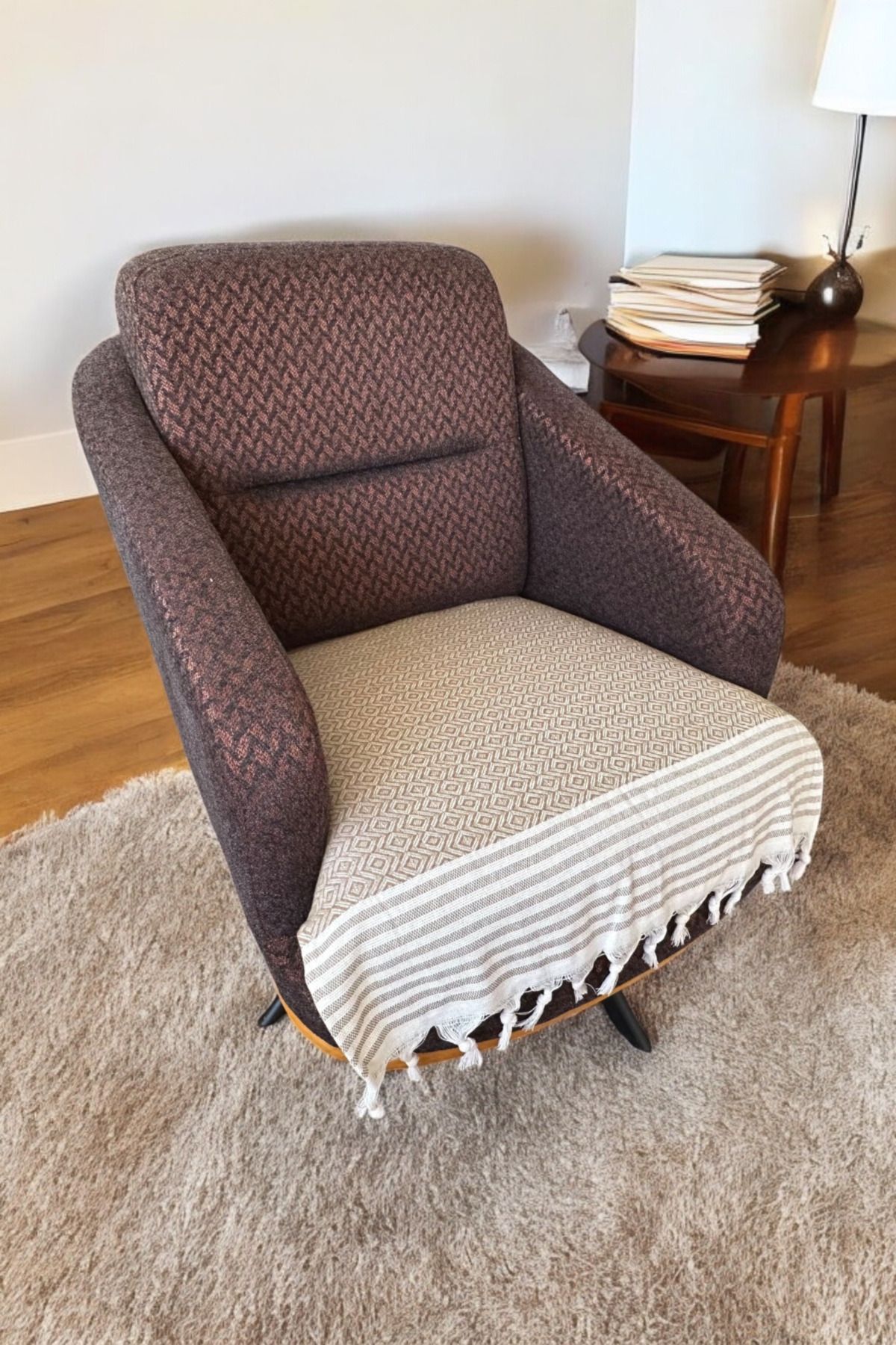 Dokuva Nova Hardal Tekli Koltuk Berjer Örtüsü 70 x 90 cm Sadece Oturma Alanına Pamuklu Püsküllü