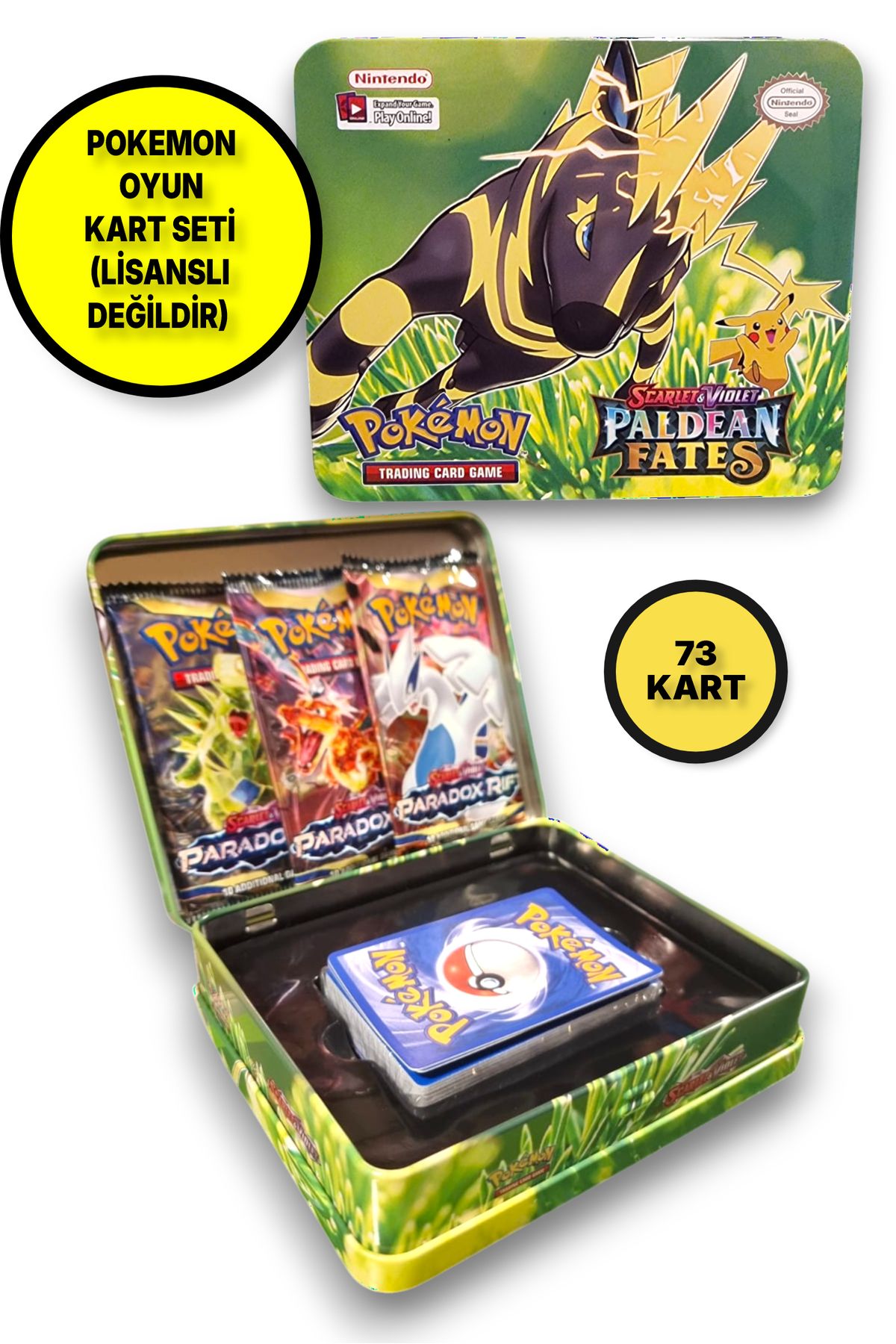 TOYFEST Lisanssız Pokemon Scarlet &violet Paldean Fates Tin Box Tcg Metal Kutulu Pokemon Kart Seti - Model2