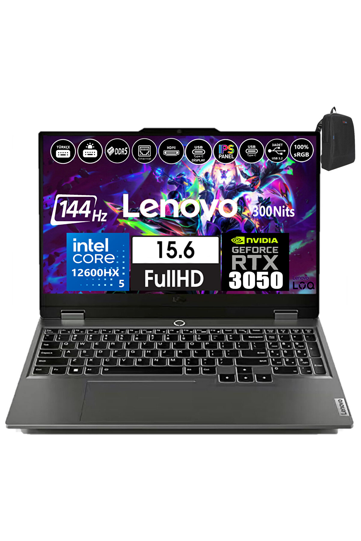 Loq 15IAX9 I5 12600HX 96GB Ddr5 512GB SSD RTX3050 Freedos 15.6