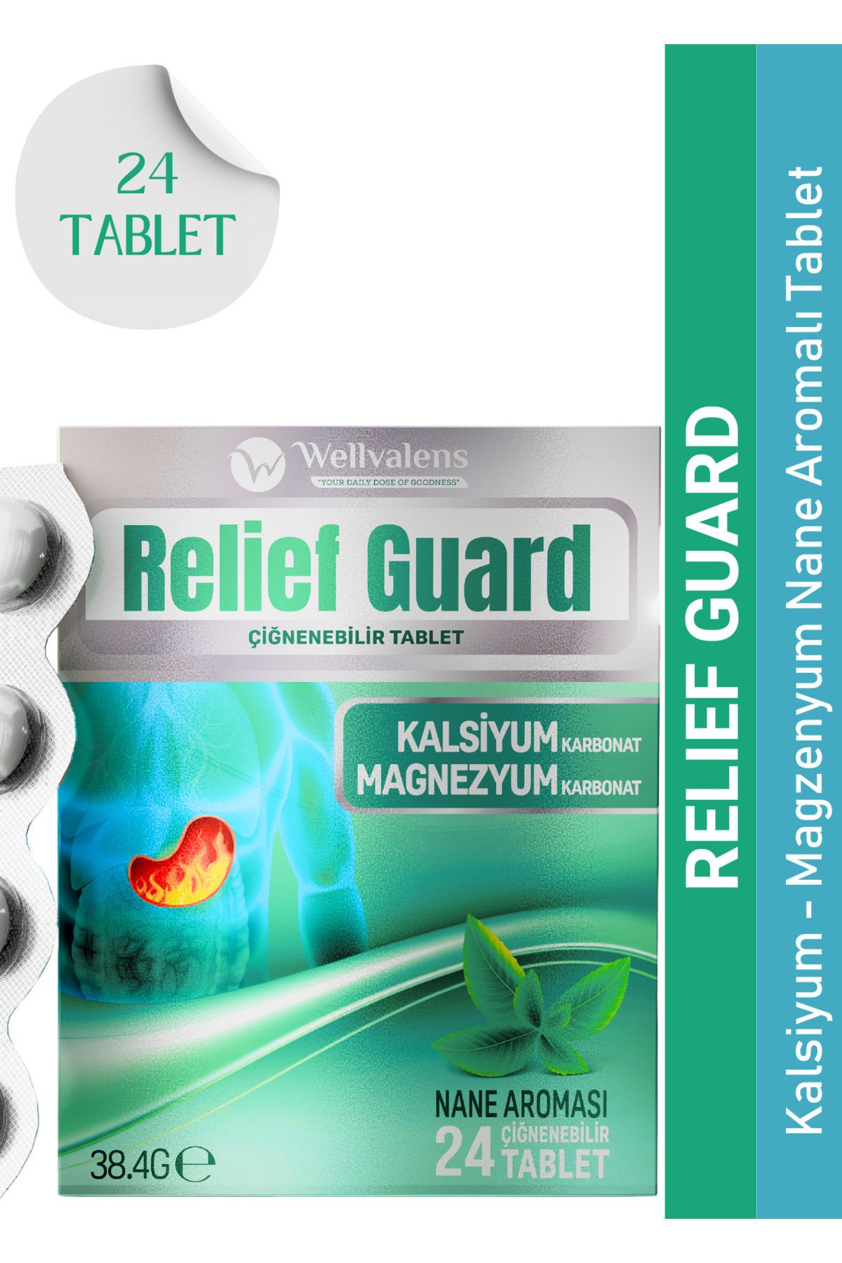 Wellvalens Relief Guard Antiasit 24 Tablet – Magnezyum & Kalsiyum Karbonat Ve Nane Aromalı