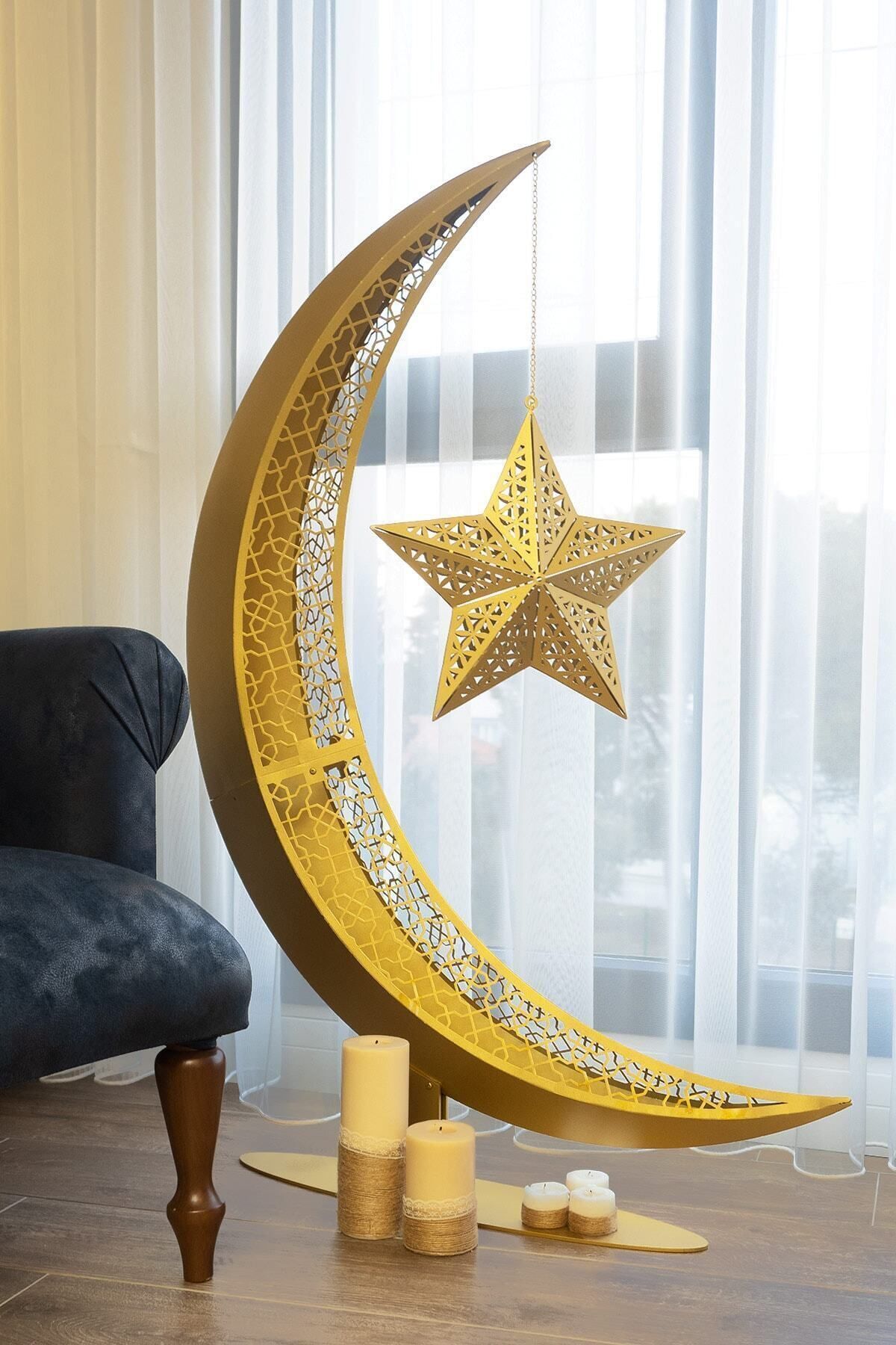 Wall Art İstanbul 54 Cm 3 Boyutlu Metal Ramazan Hilali Islami Dekor - Dini Ev Dekorasyonu - Ramazan Süsleri - Wamh110