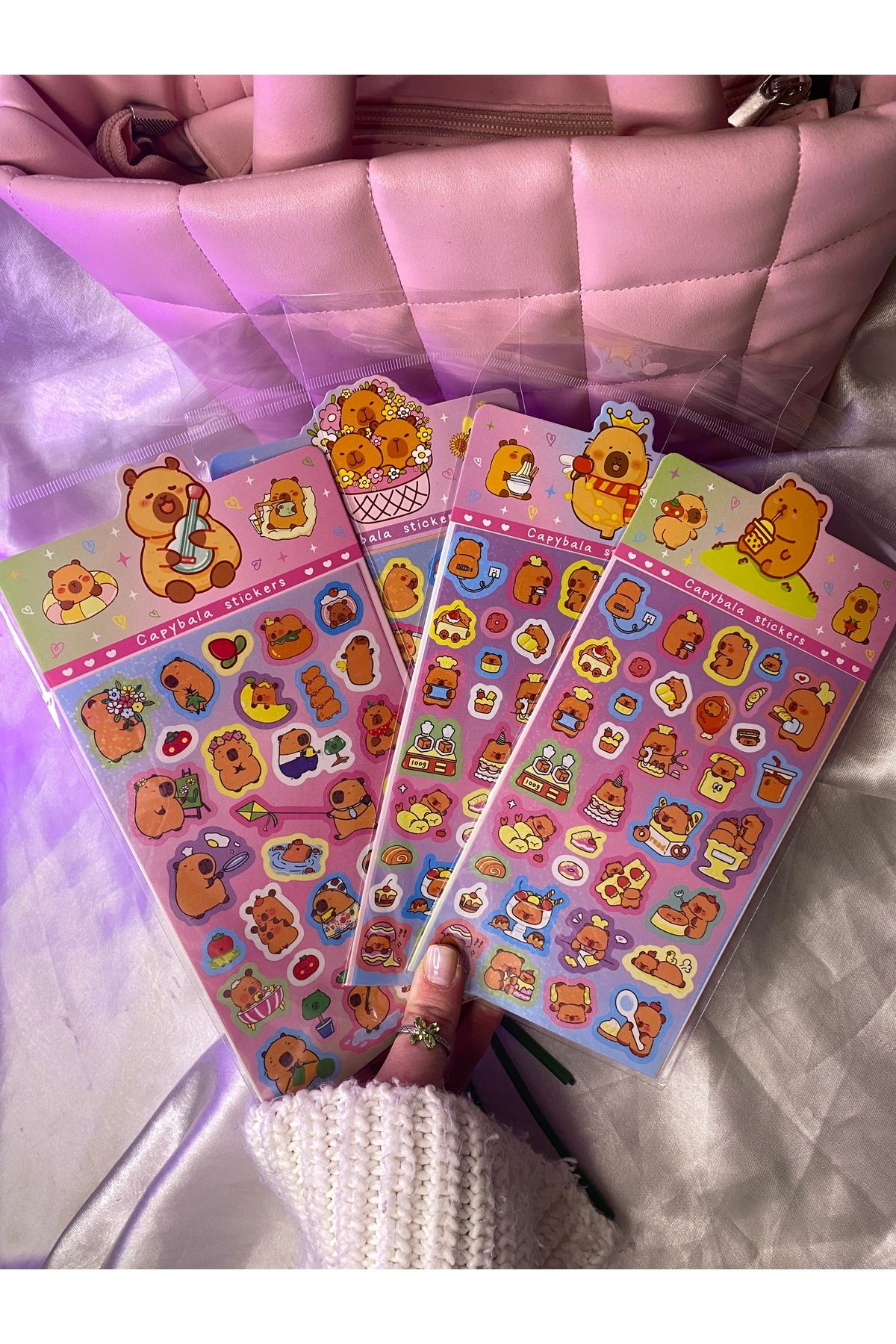 TATLIŞ 4 PAKET sevimli popüler capy bara sticker seti, sevimli capybara parlak simli sticker seti