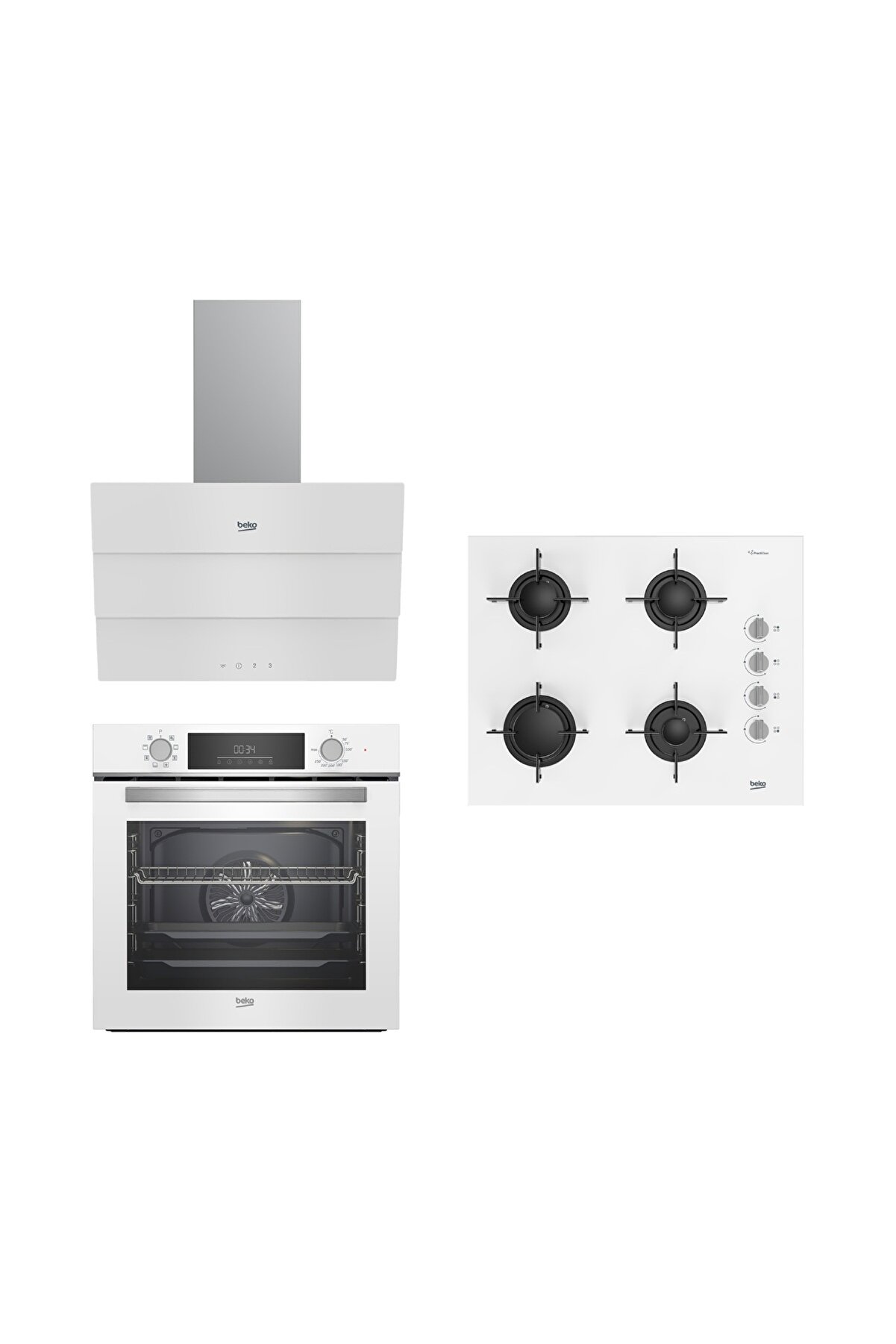 Beyaz Cam 3 Yapraklı Buhar Destekli 3lü Ankastre Set (BFC430B BOCDT6510EB BDE6053B)