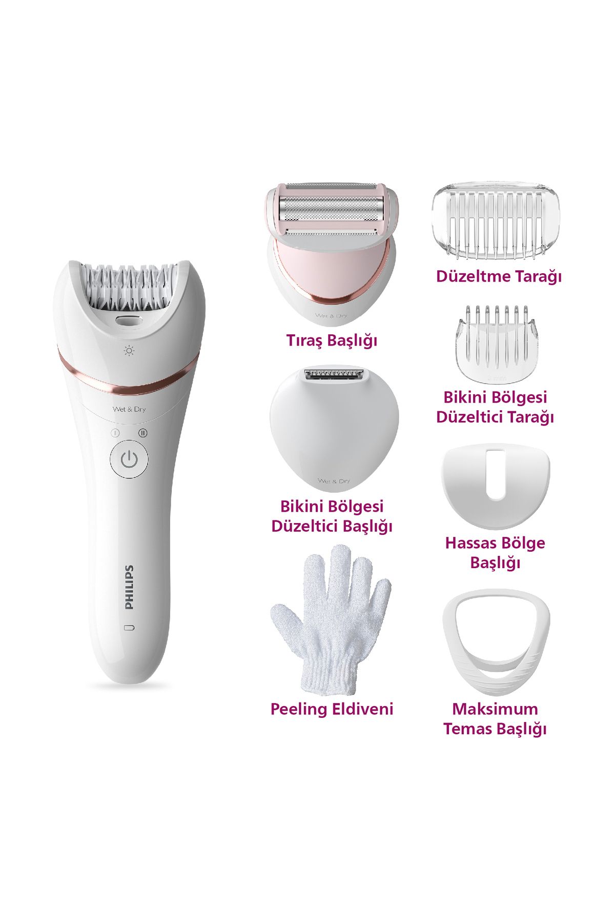 Philips Bre720/05 Epilatör (YÜZ KOLTUK ALTI BİKİNİ BÖLGESİ BACAK)ıslak Ve Kuru,ışıklı,kablosuz