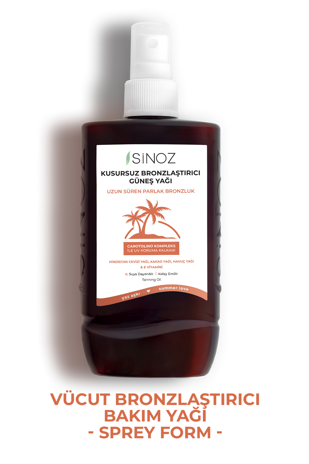 Sinoz Kusursuz Bronzlaştırıcı Sprey Güneş Yağı - 200 ml | Hindistan Cevizi Kakao Havuç Yağı İçeren