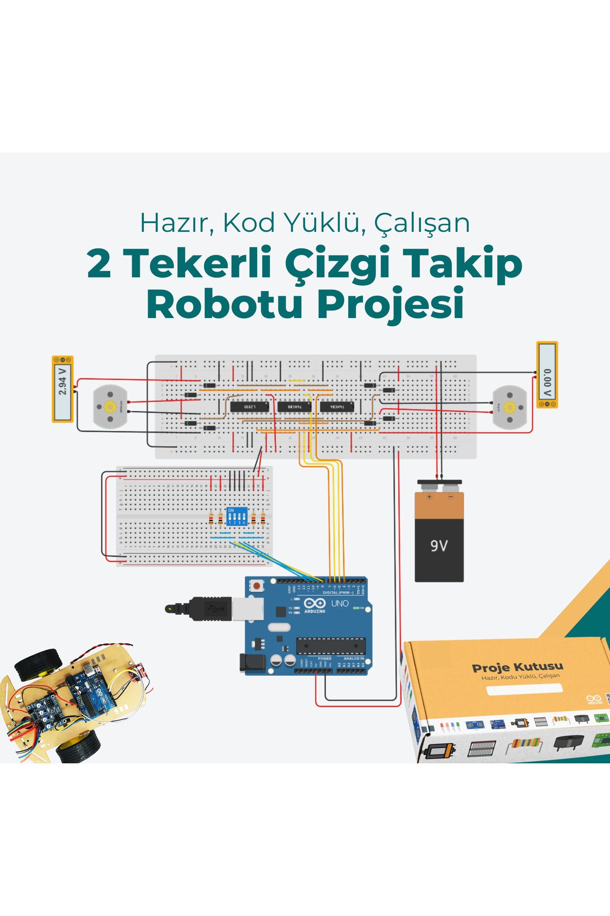 RoboThink Arduino Iki Tekerli Çizgi Takip Robotu Projesi - Hazır Kodlanmış Çalışan Proje Seti