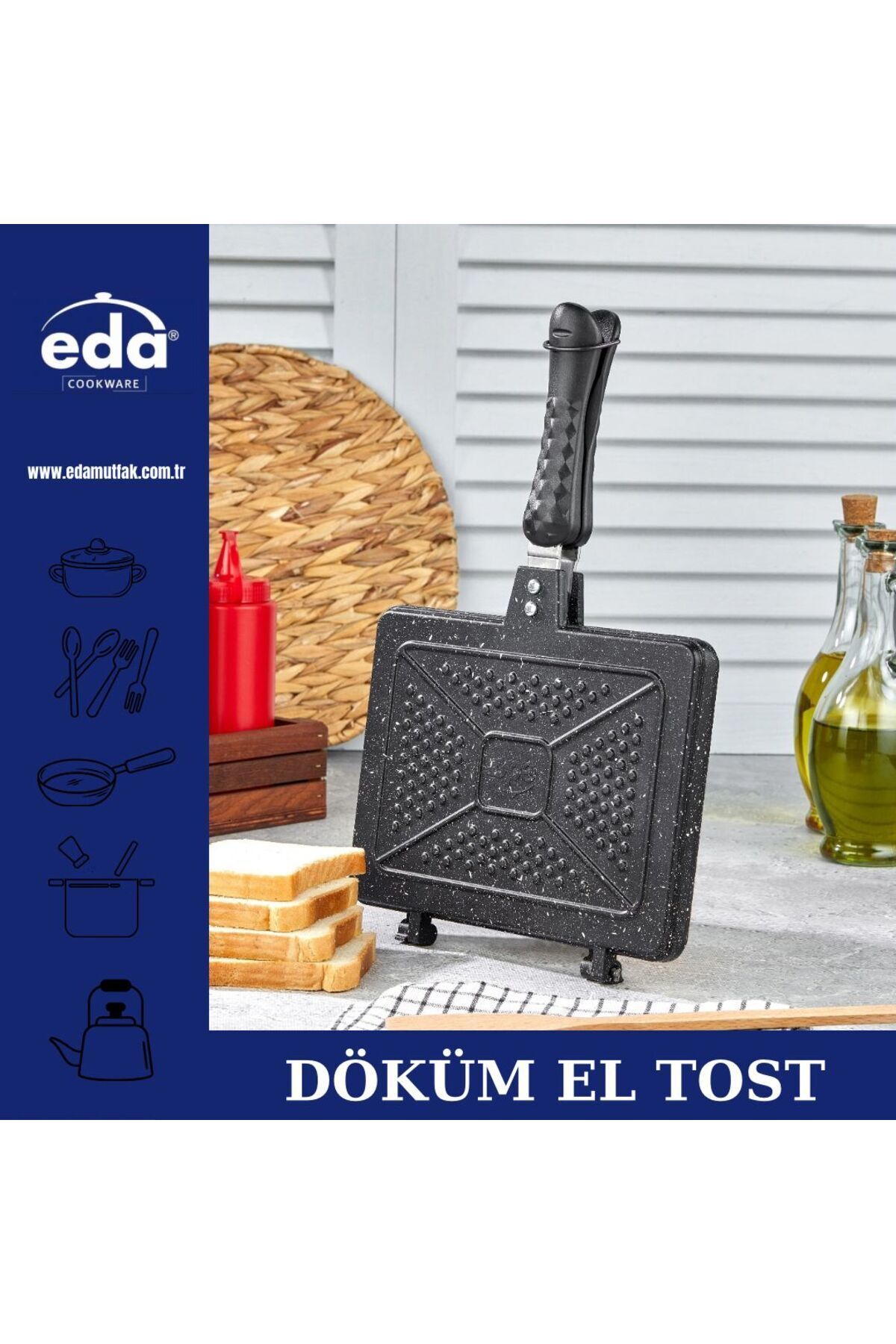 Eda Döküm Granit 24x17 Cm Ocak Üstü El Tost Makinesi